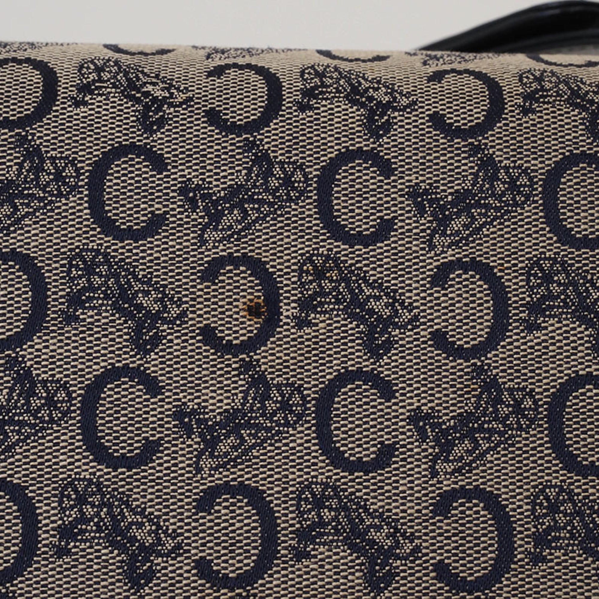 Celine Beige Navy Canvas Leather Shoulder Bag (Pre-Owned)