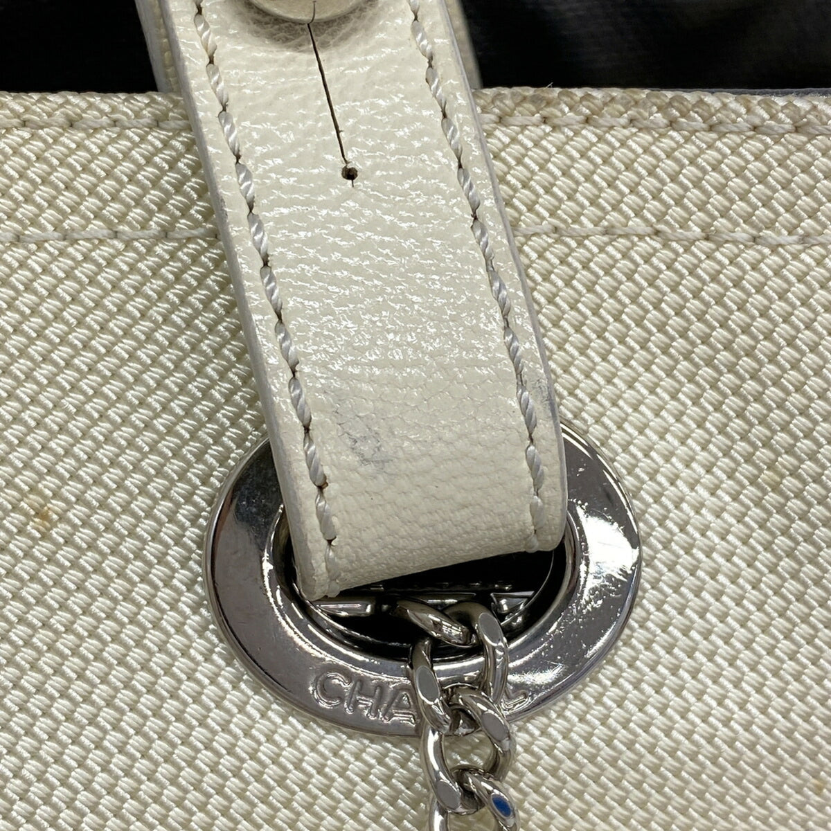 Chanel Ivory Silver Canvas Tote Bag (Pre-Owned)