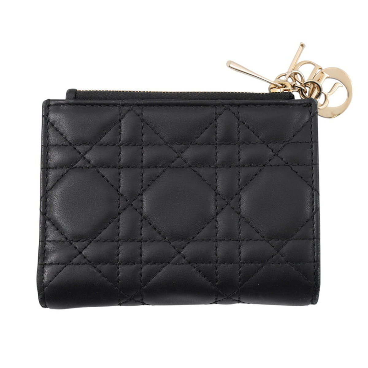 Christian Dior Lady Dior Black Leather Wallet (Bi-Fold) (Pre-Owned)