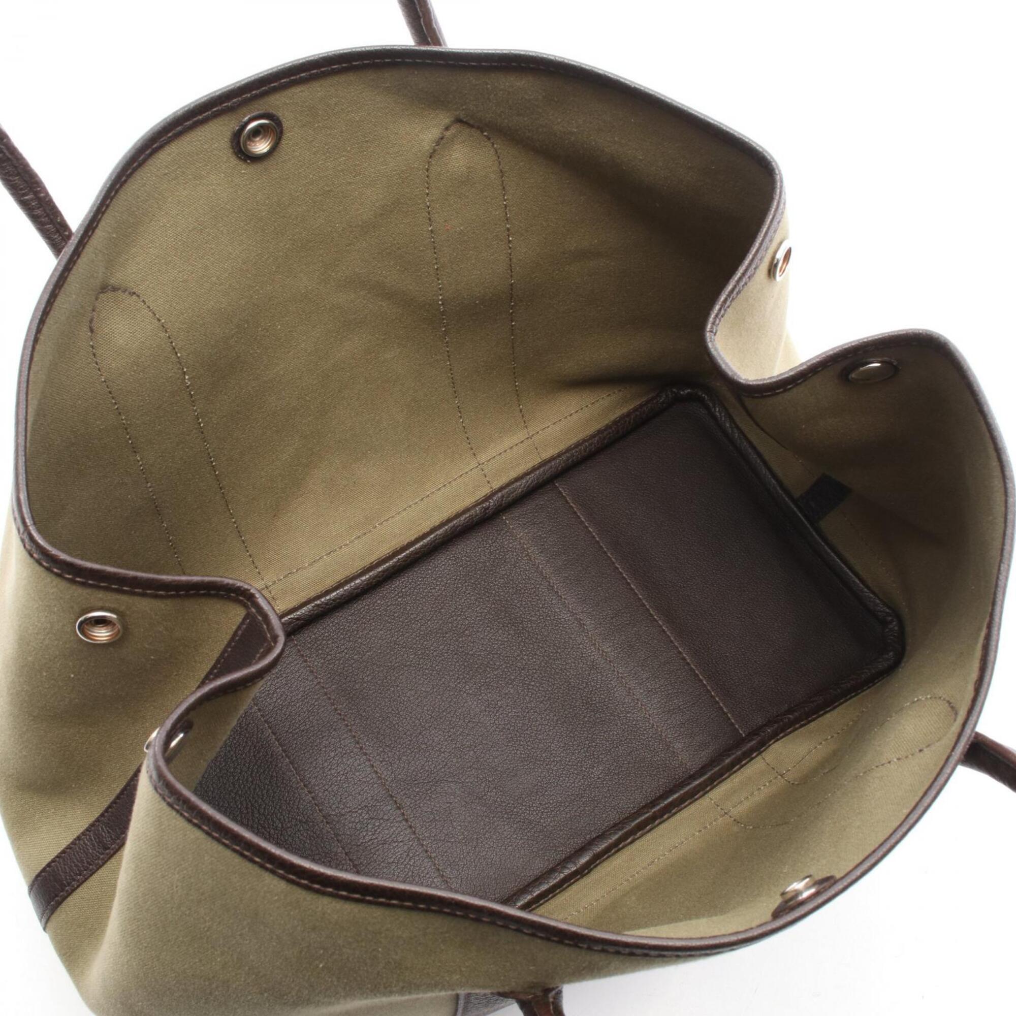 Hermes Brown Khaki Toile Officier Leather Handbag Tote Bag (Pre-Owned)
