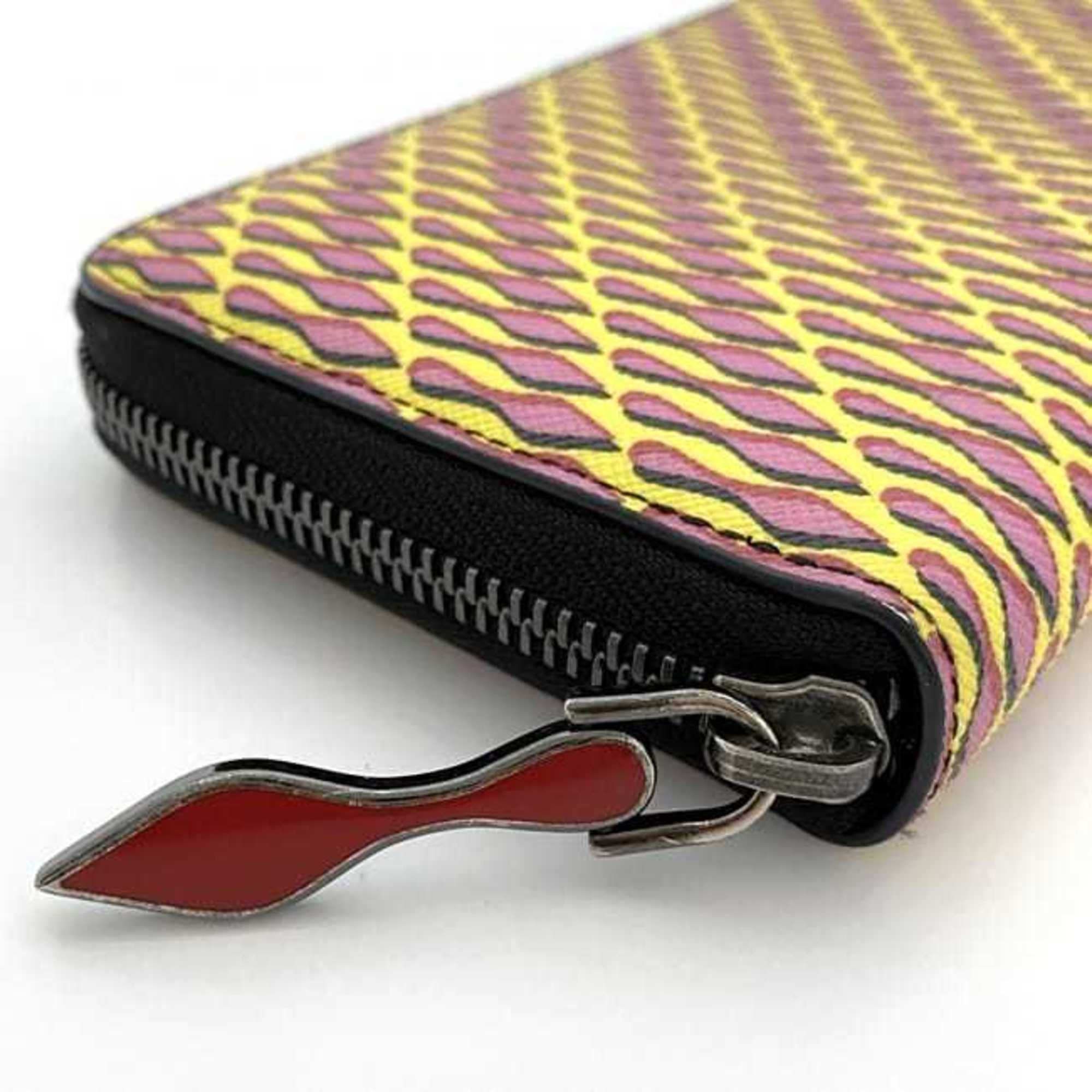Christian Louboutin Black Pink Yellow Pvc Leather Long Wallet (Bi-Fold) (Pre-Owned)
