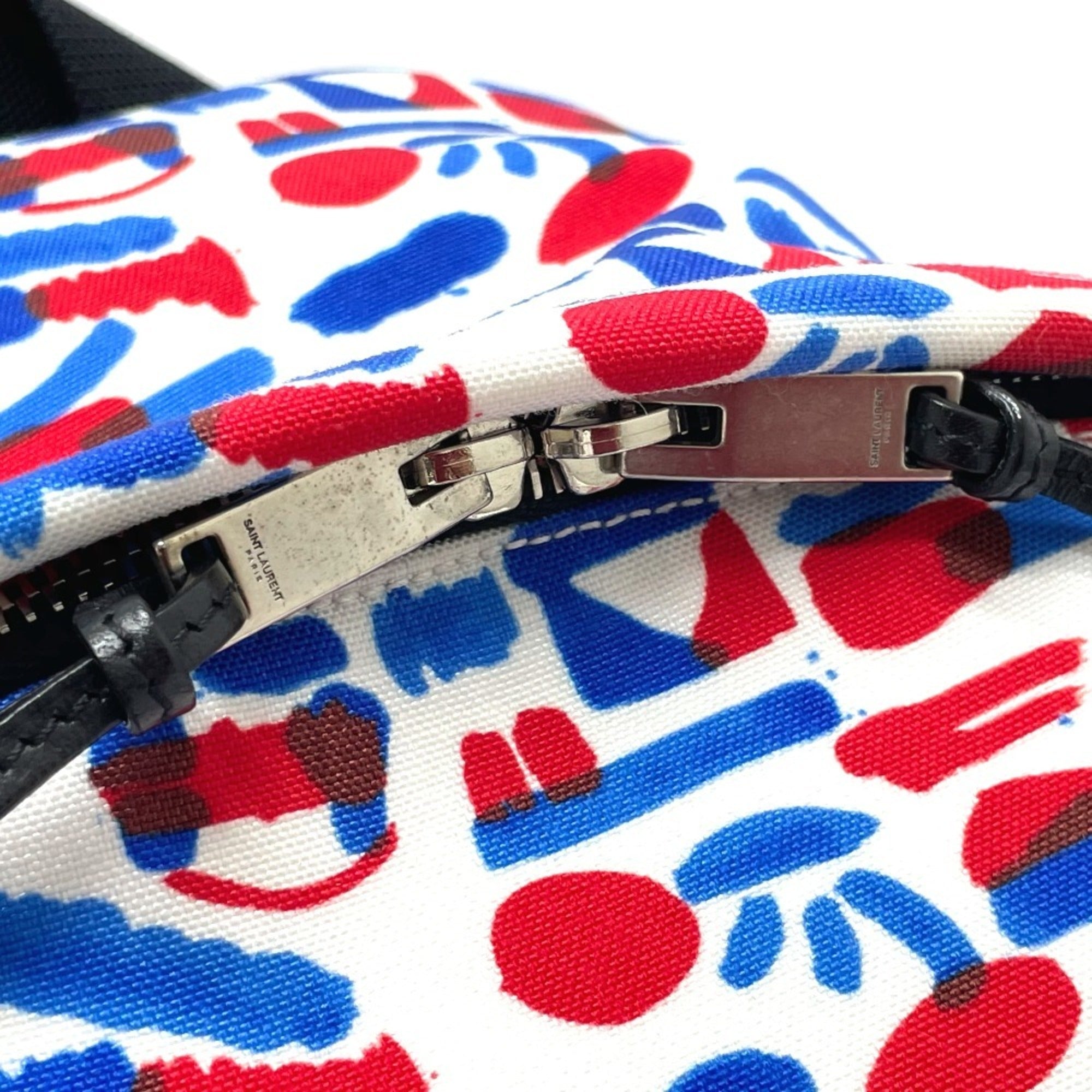 Saint Laurent Blue Red Color White Leather Canvas Backpack (Pre-Owned)