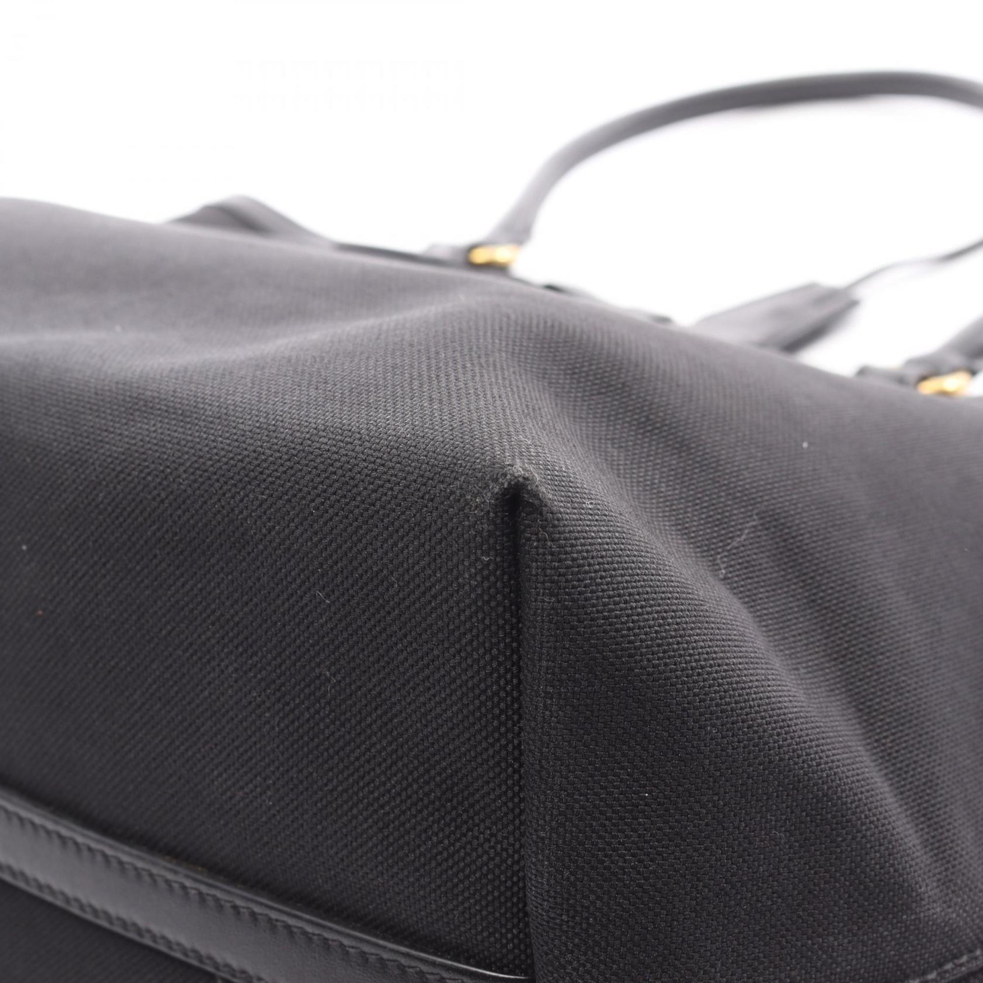 Prada Black Canvas Leather Tote Bag (Pre-Owned)