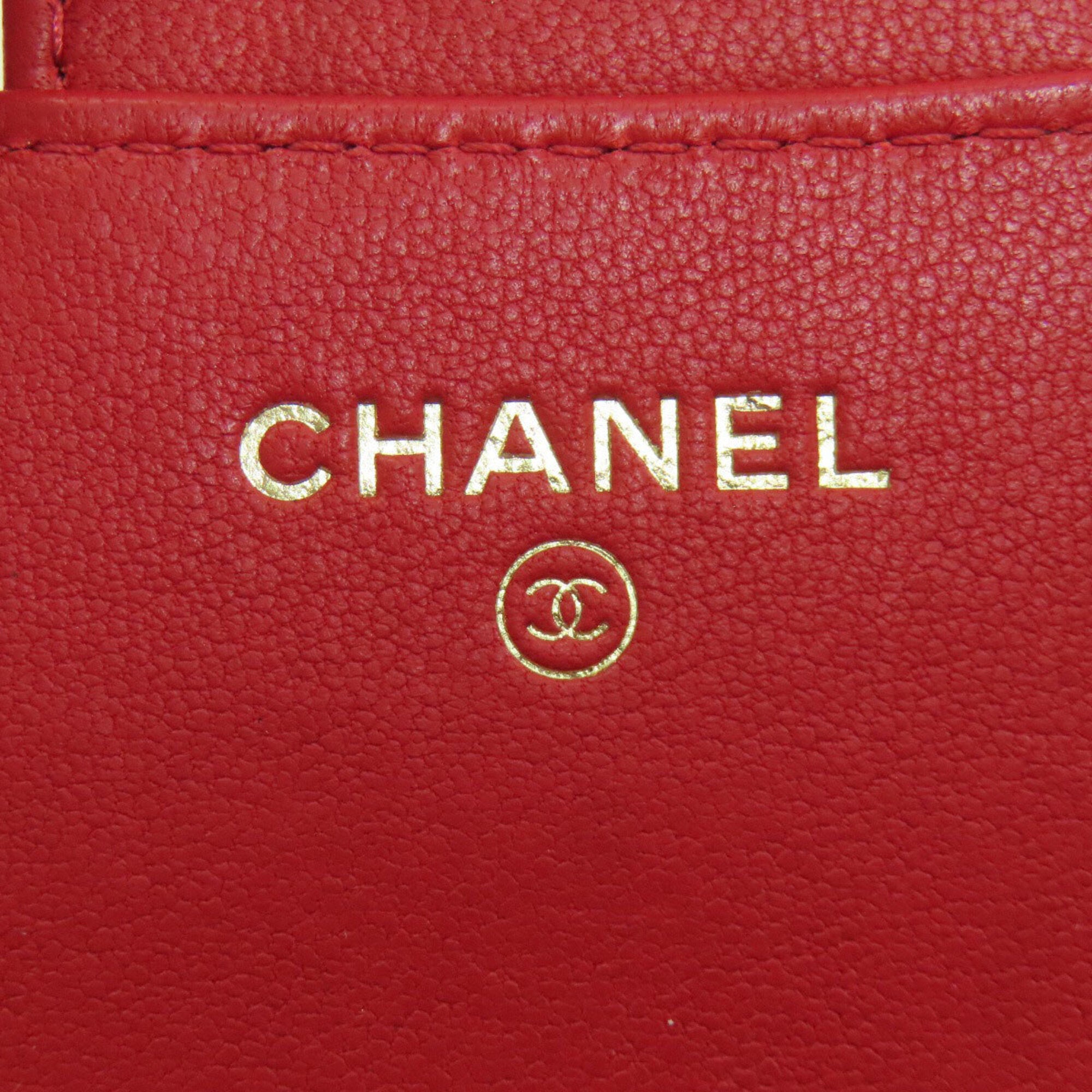 Chanel Red Color Leather Wallet (Bi-Fold) (Pre-Owned)