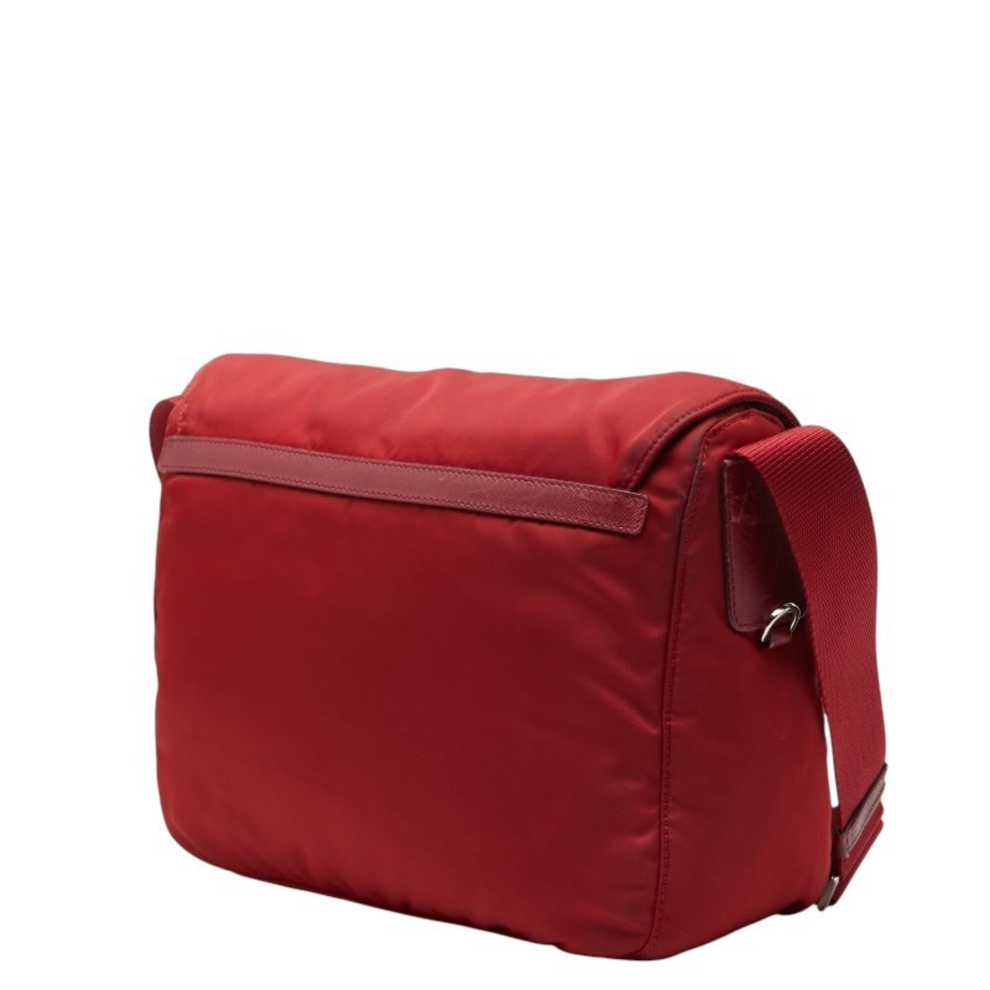 Prada Red Color Nylon Leather Shoulder Bag (Pre-Owned)