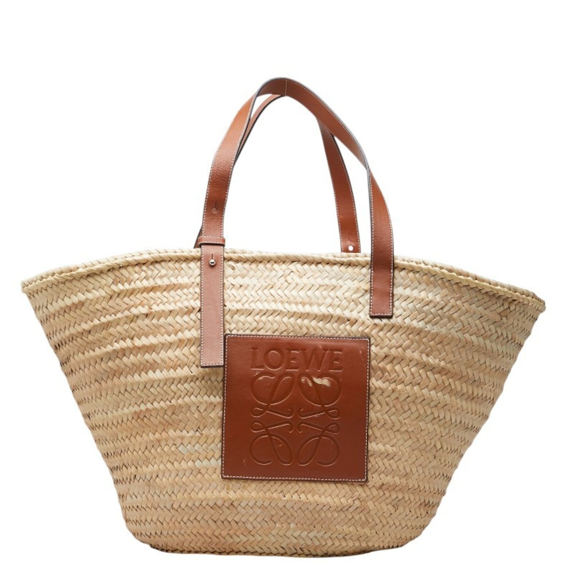 Loewe Beige Brown Raffia Leather Basket Shoulder Bag Tote Bag (Pre-Owned)
