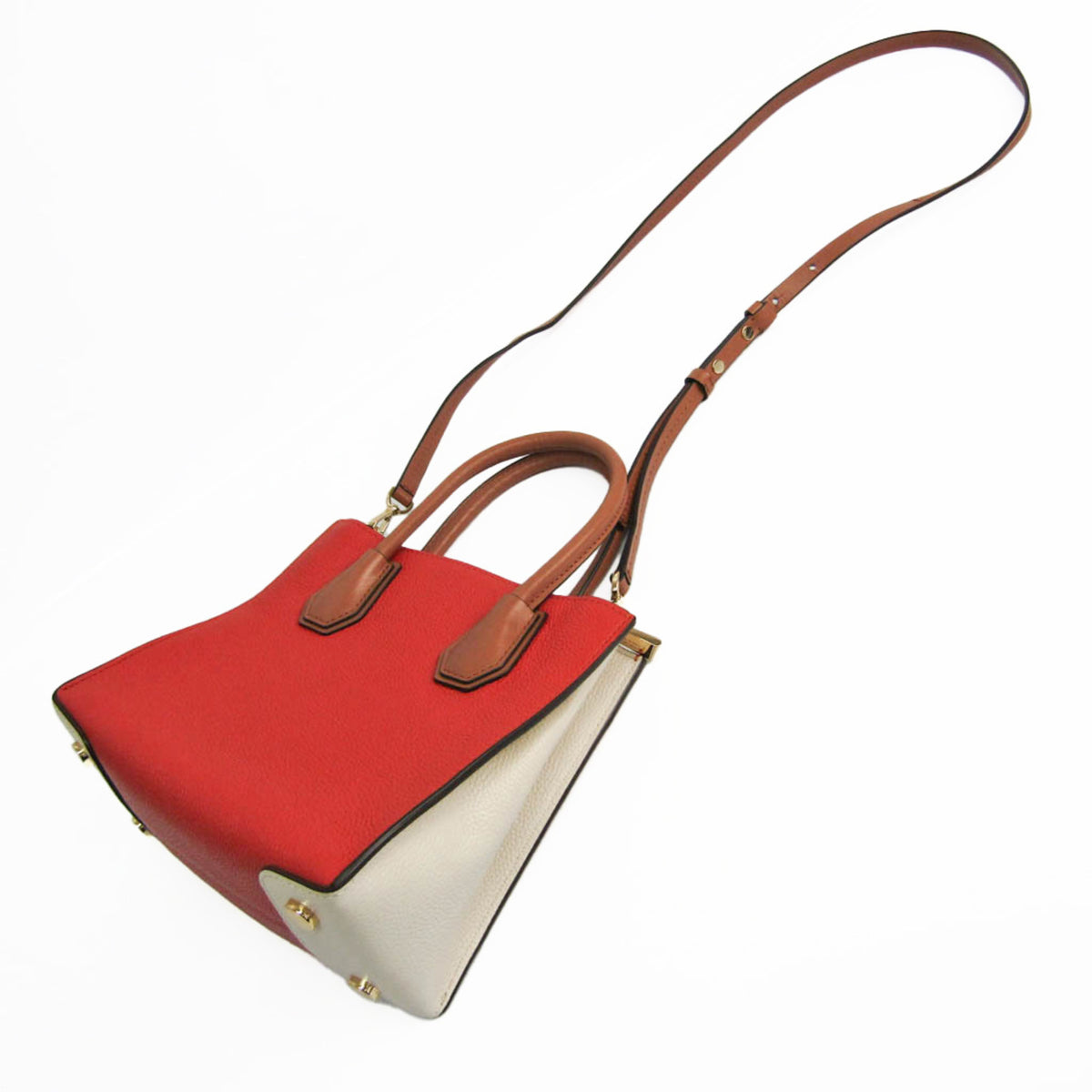 Michael Kors Brown Dark Orange Off-White Leather Handbag Shoulder Bag (Pre-Owned)