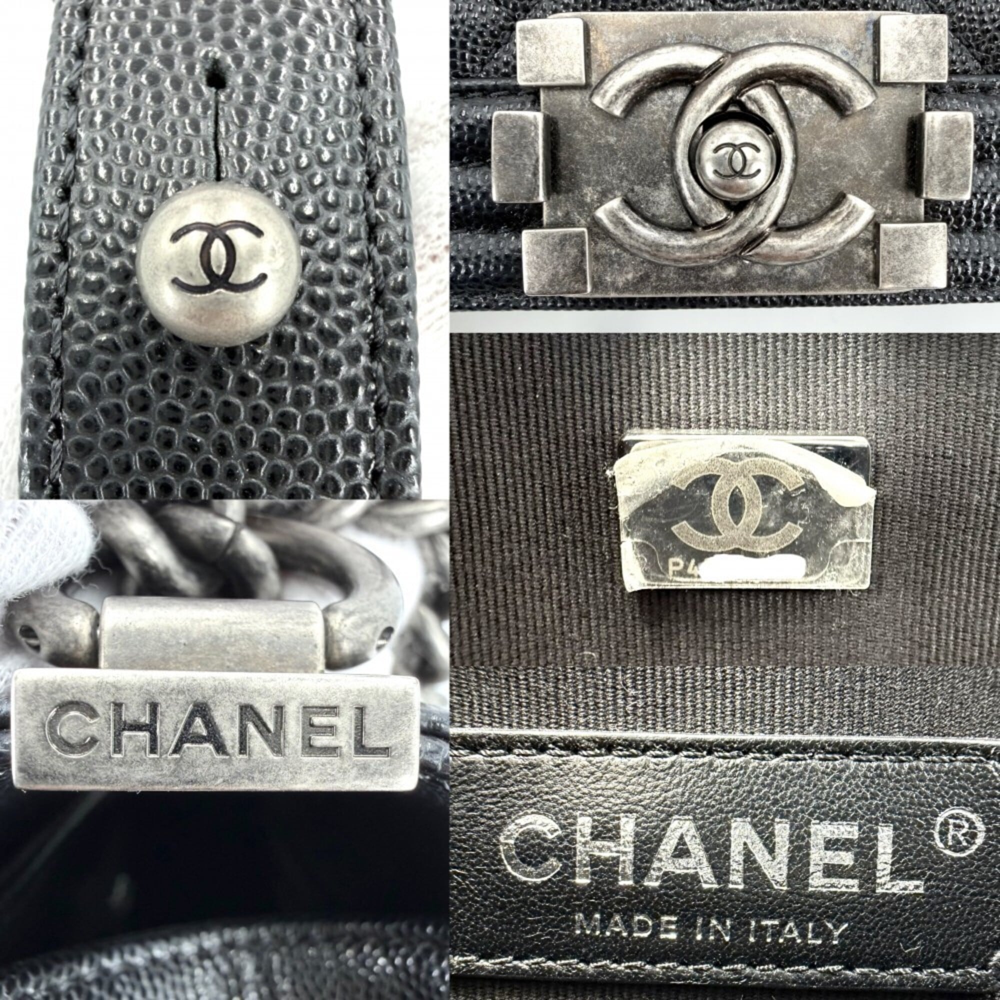 Chanel Black Matte Silver White Grained Calfskin Shoulder Bag (Pre-Owned)