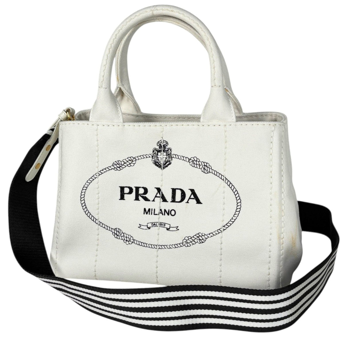 Prada White Canvas Handbag Shoulder Bag Tote Bag (Pre-Owned)