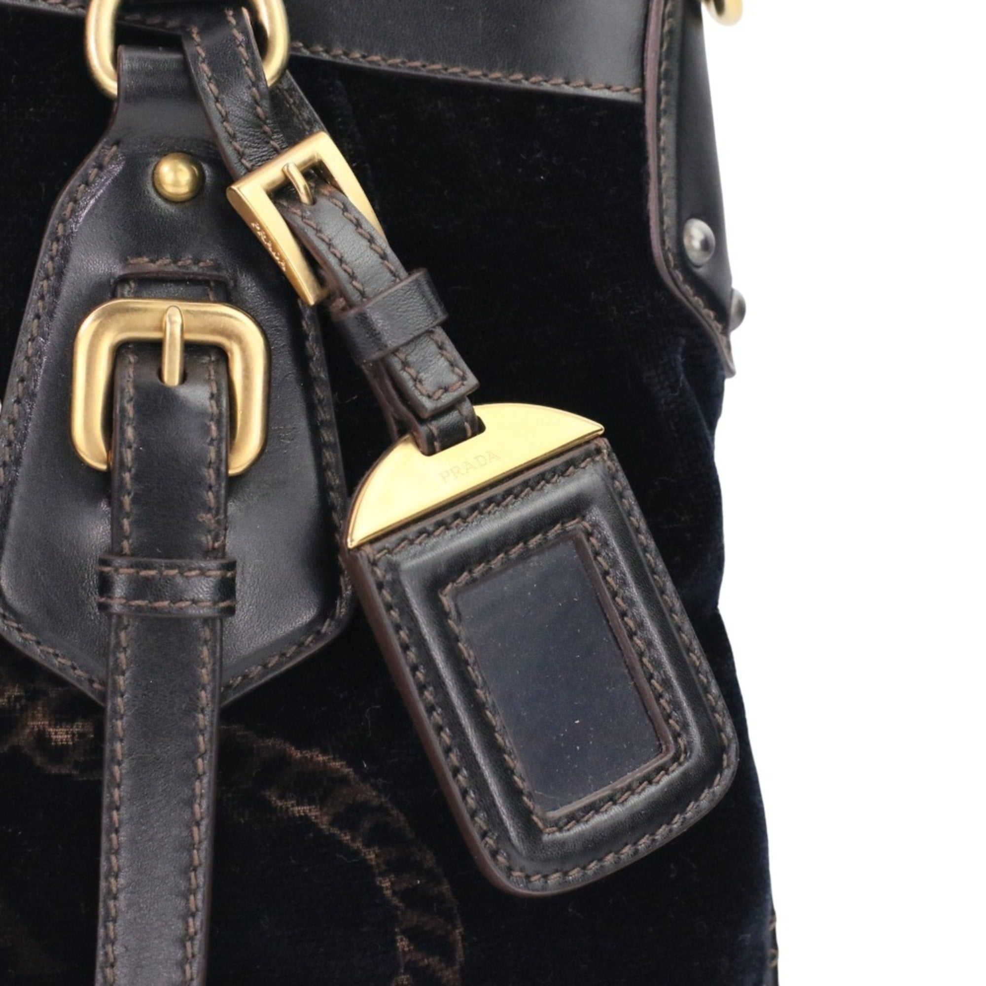 Prada Dark Brown Velvet Leather Handbag Shoulder Bag (Pre-Owned)