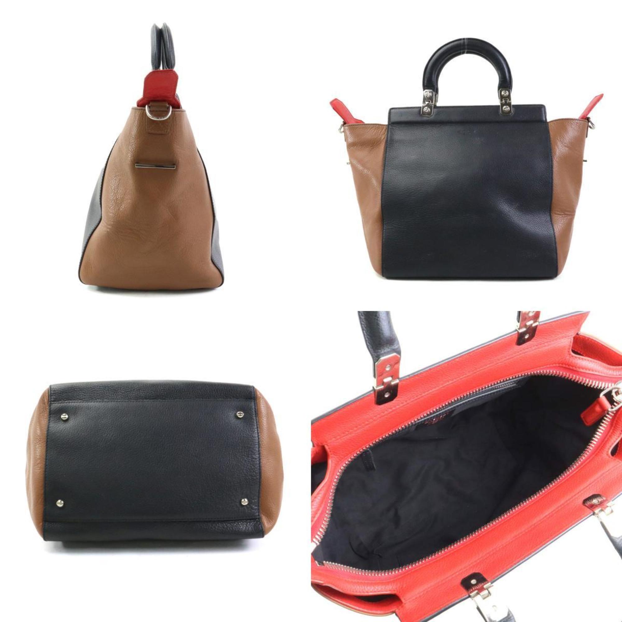 Givenchy Black Brown Red Color Leather Handbag Shoulder Bag (Pre-Owned)