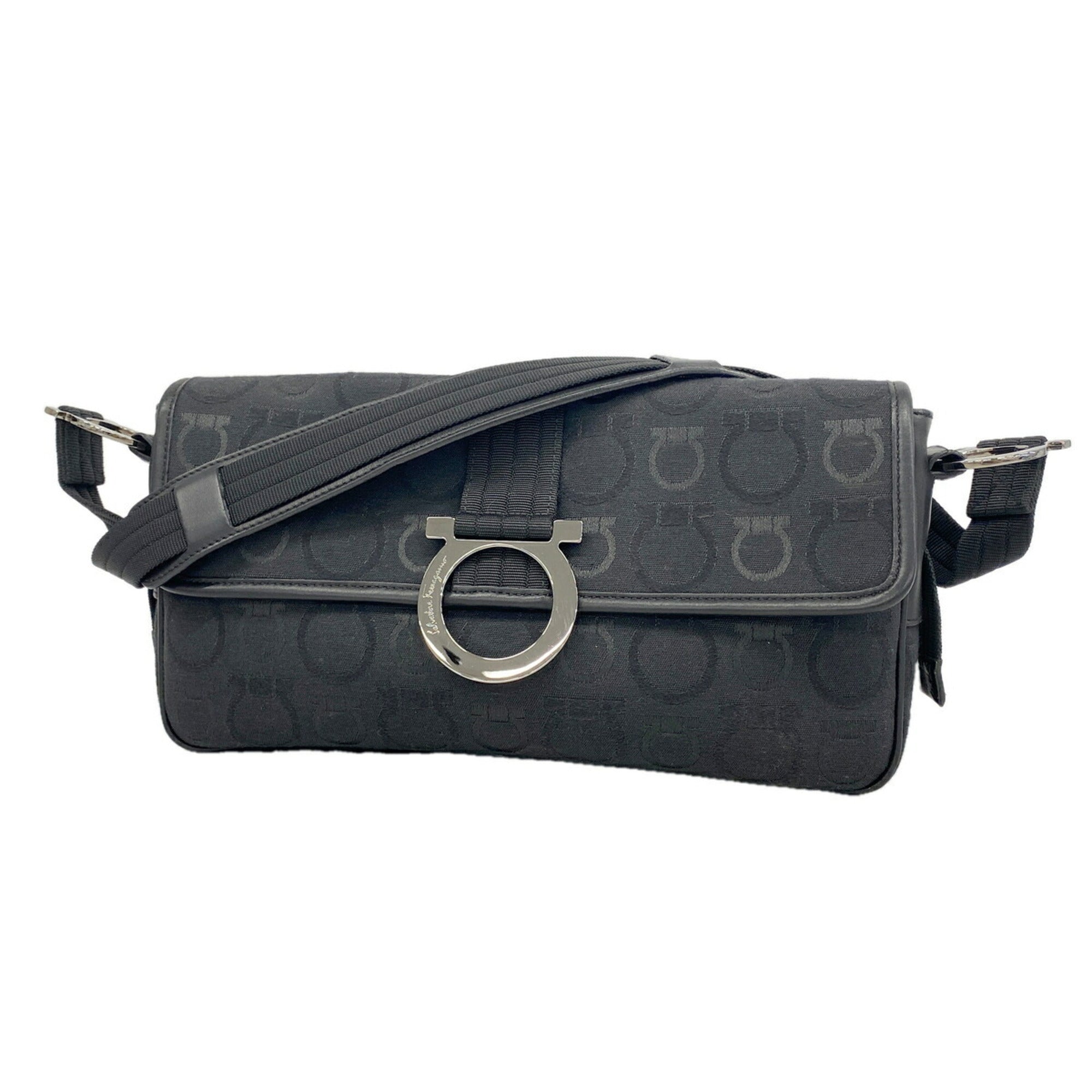 Salvatore Ferragamo Black Canvas Shoulder Bag (Pre-Owned)