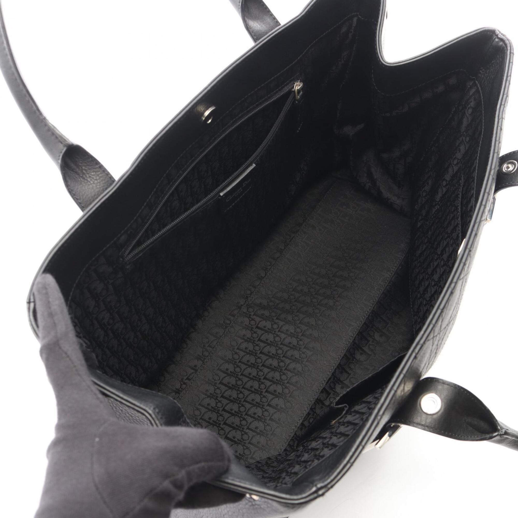 Christian Dior Black Leather Handbag Tote Bag (Pre-Owned)