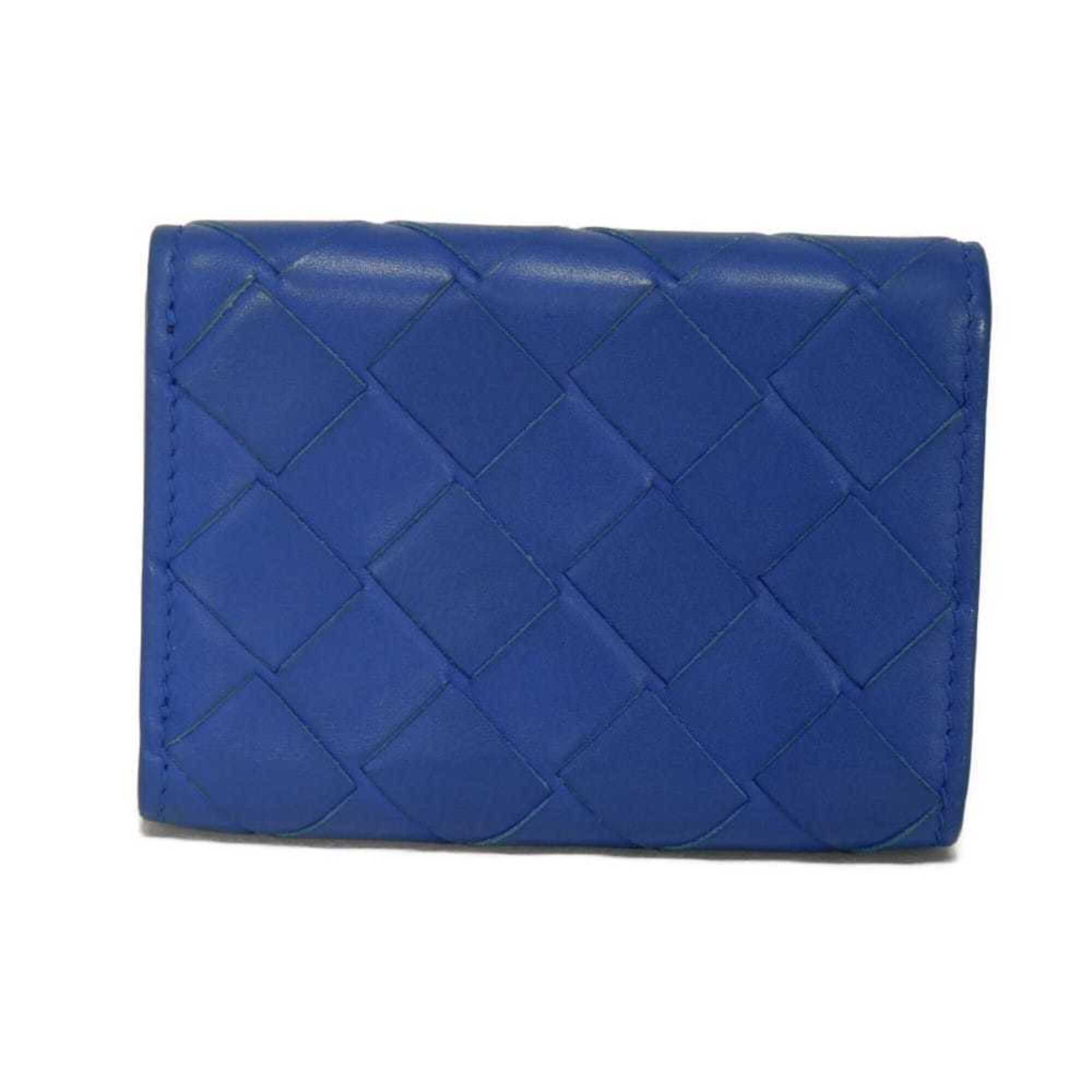 Bottega Veneta Intrecciato Blue Leather Wallet (Tri-Fold) (Pre-Owned)