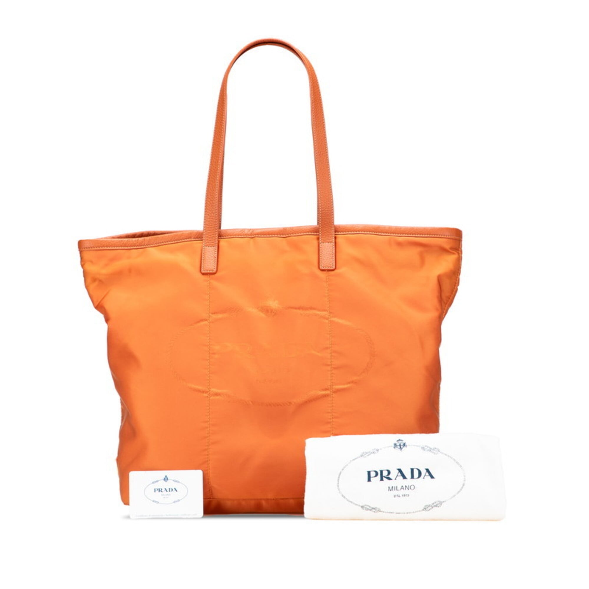 Prada Orange Leather Jacquard Shoulder Bag Tote Bag (Pre-Owned)