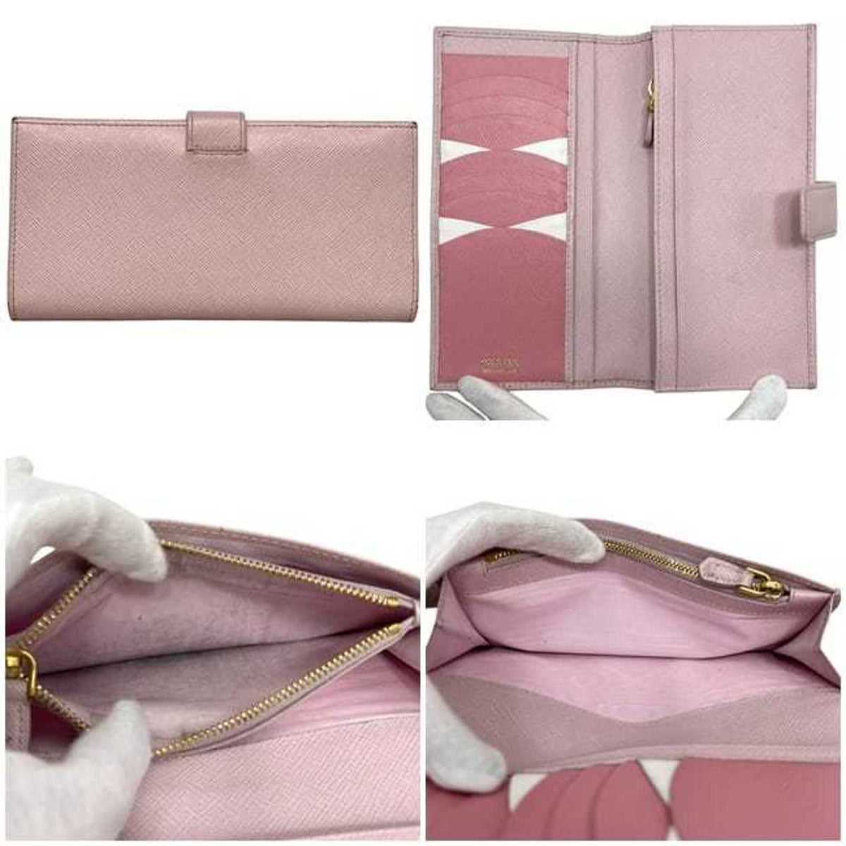 Prada Pink Leather Saffiano Triangle Long Wallet (Bi-Fold) (Pre-Owned)