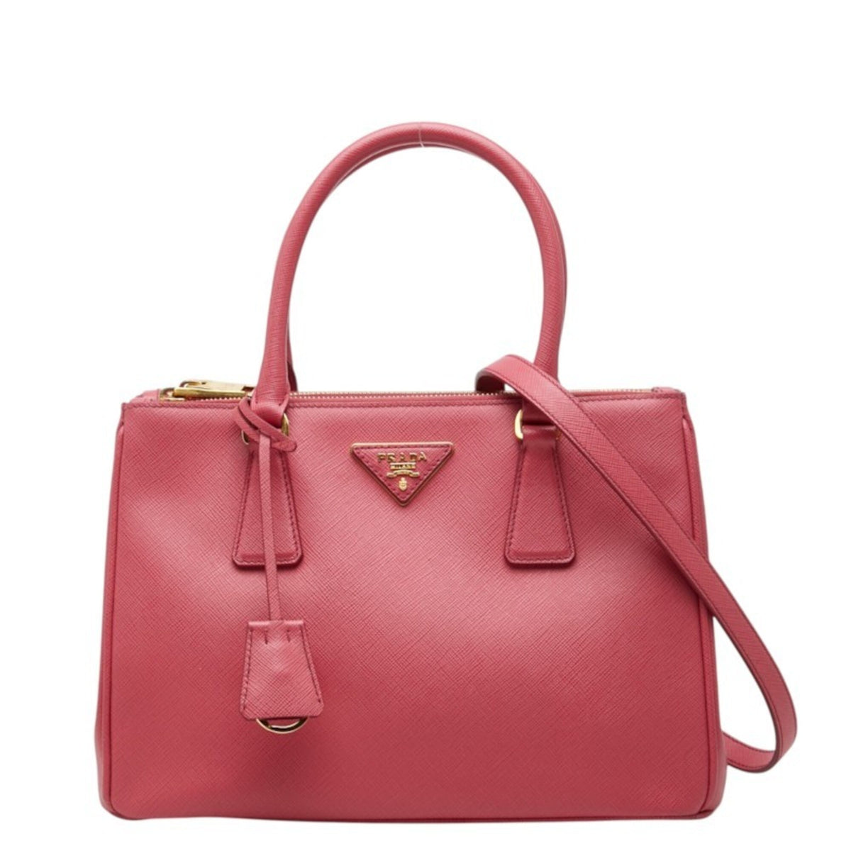 Prada Pink Saffiano Triangle Leather Handbag Shoulder Bag (Pre-Owned)
