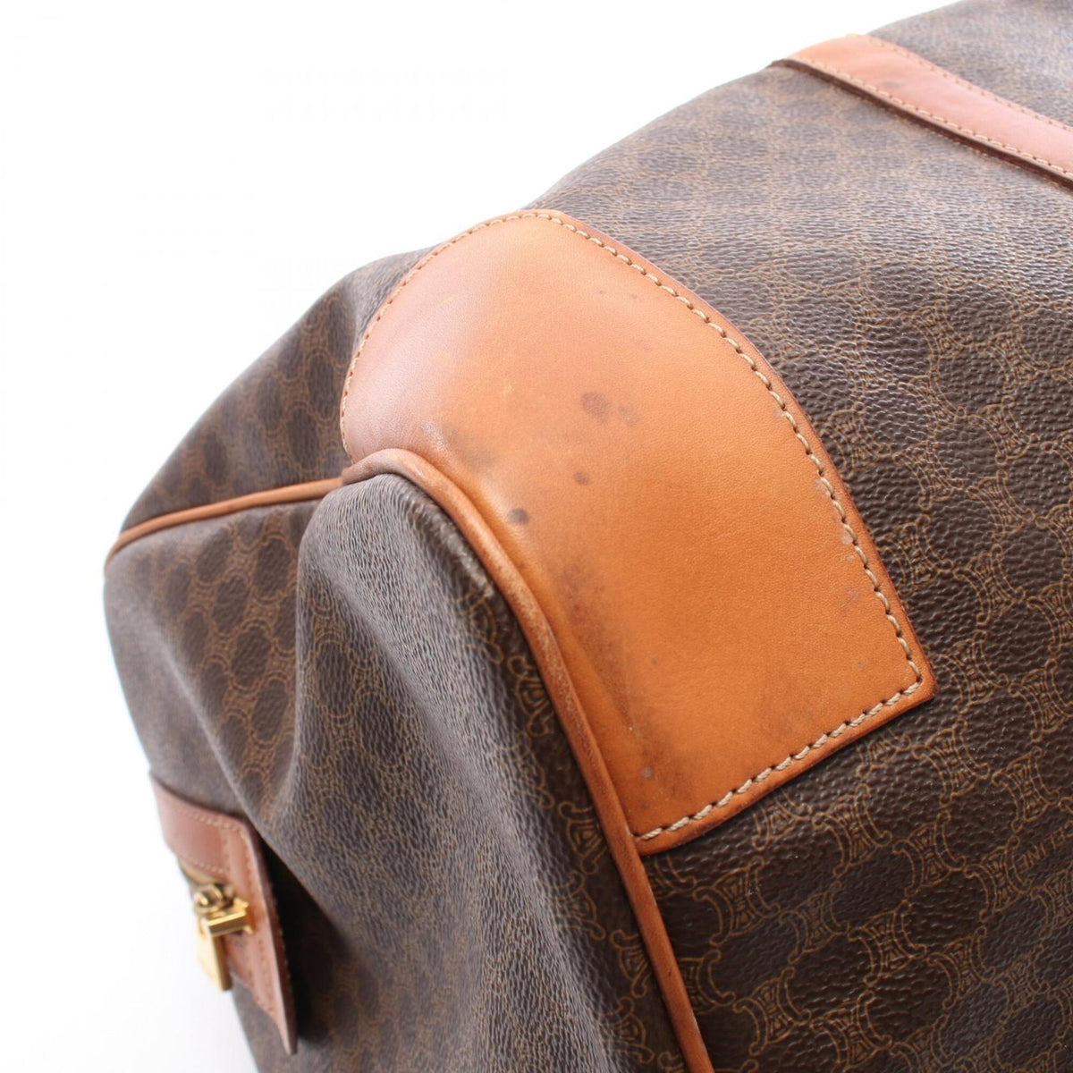 Celine Brown Coated Canvas Pvc Leather Boston Bag Handbag (Pre-Owned)
