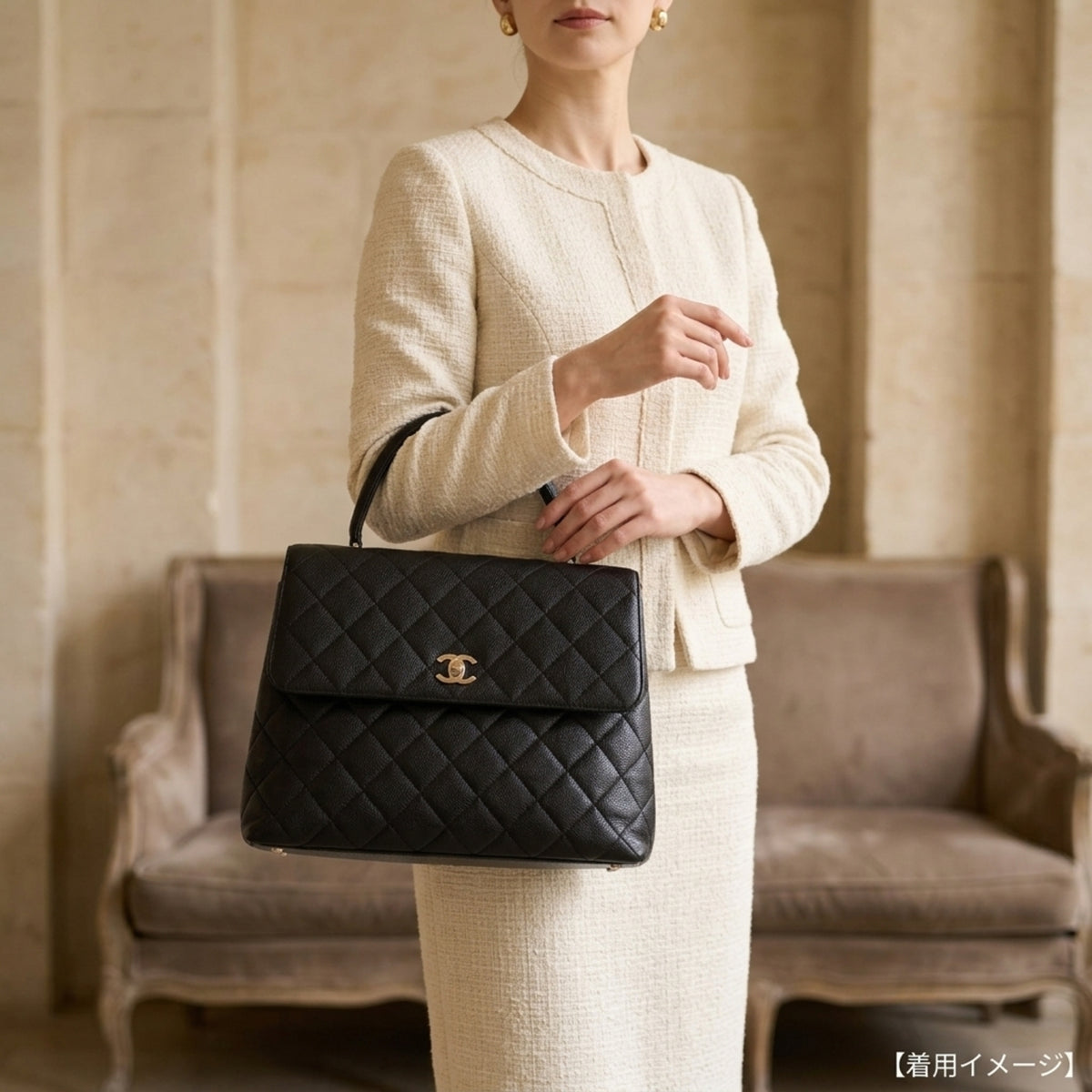 Chanel Matelasse Black Grained Calfskin Handbag (Pre-Owned)