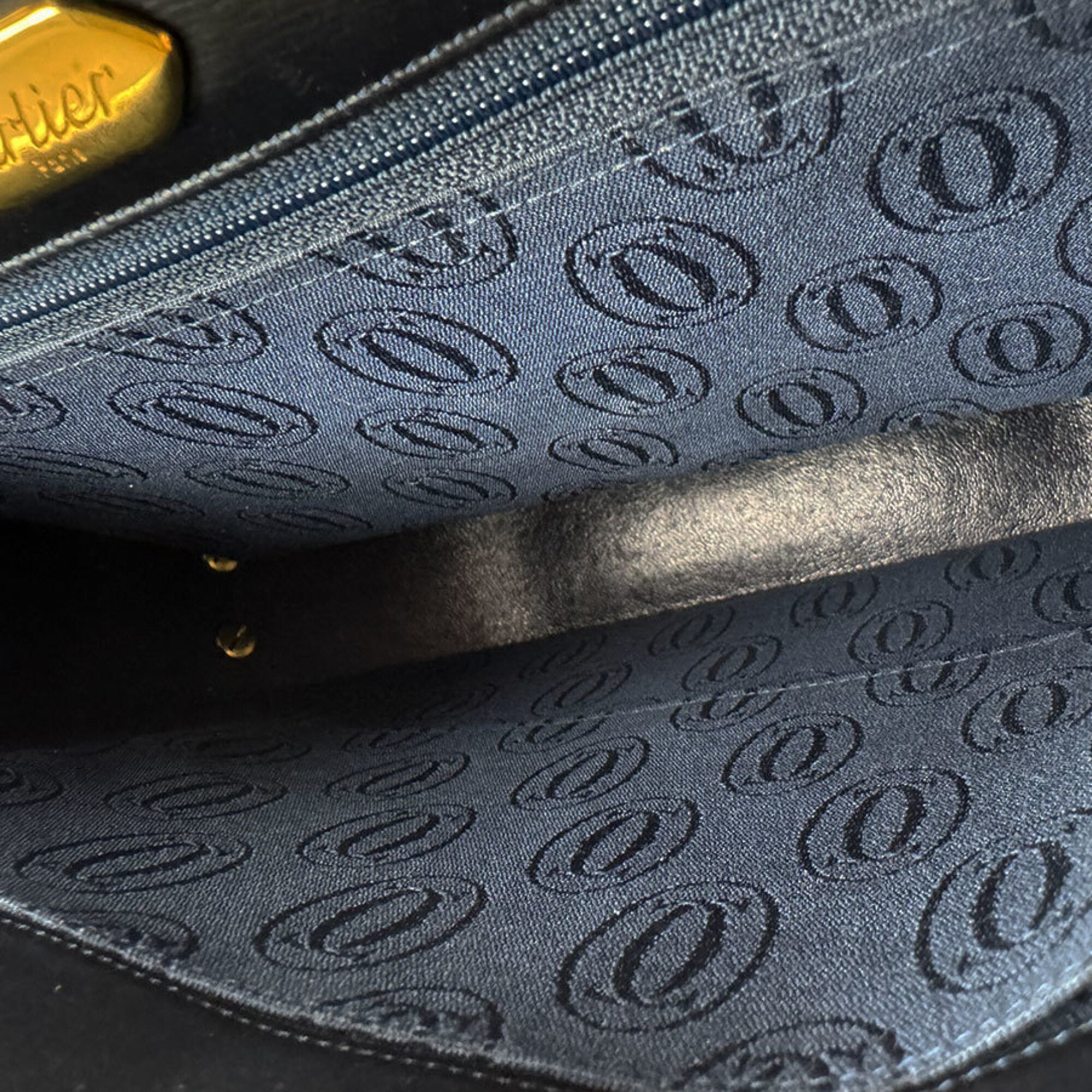 Cartier Navy Leather Shoulder Bag (Pre-Owned)