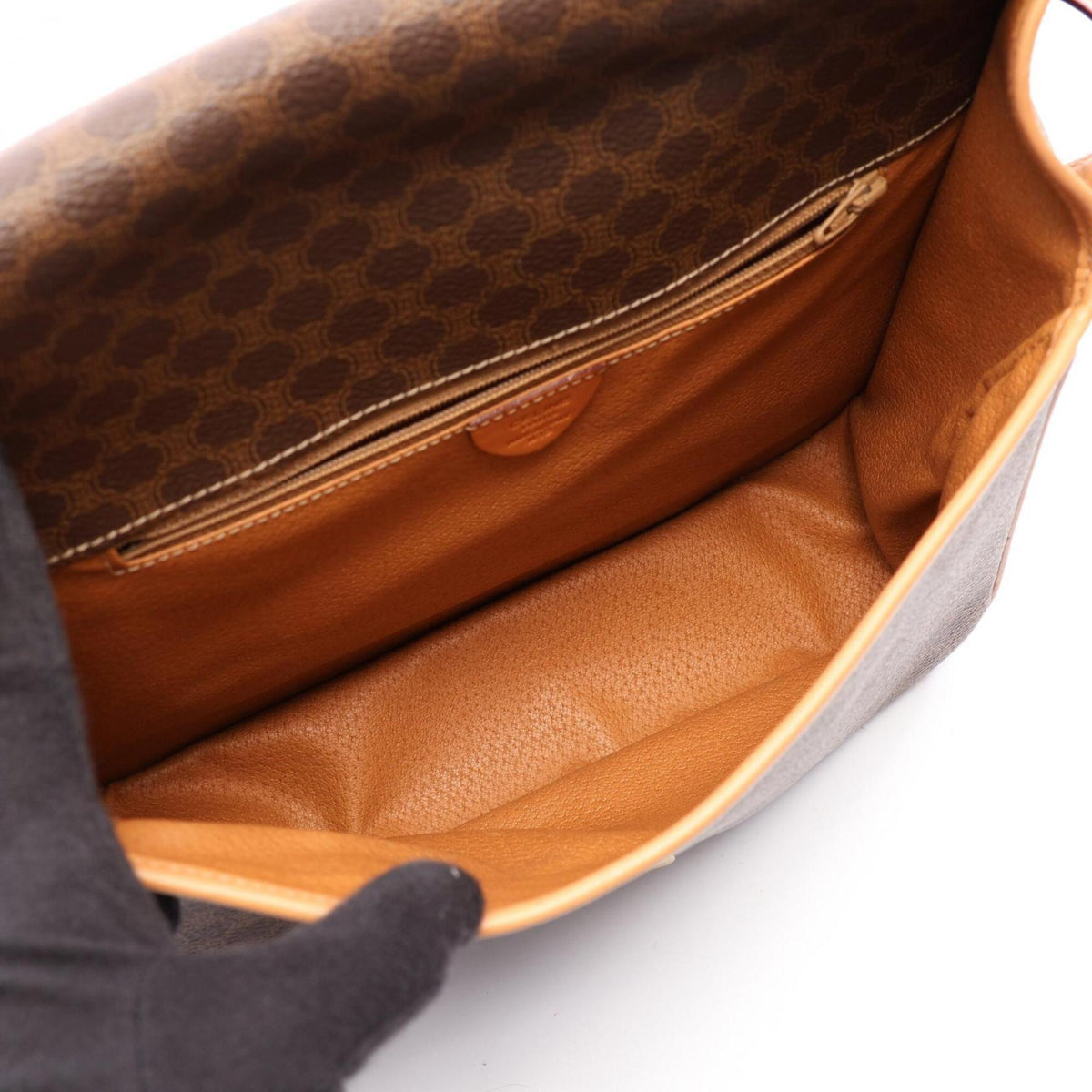 Celine Brown Coated Canvas Leather Handbag Shoulder Bag (Pre-Owned)