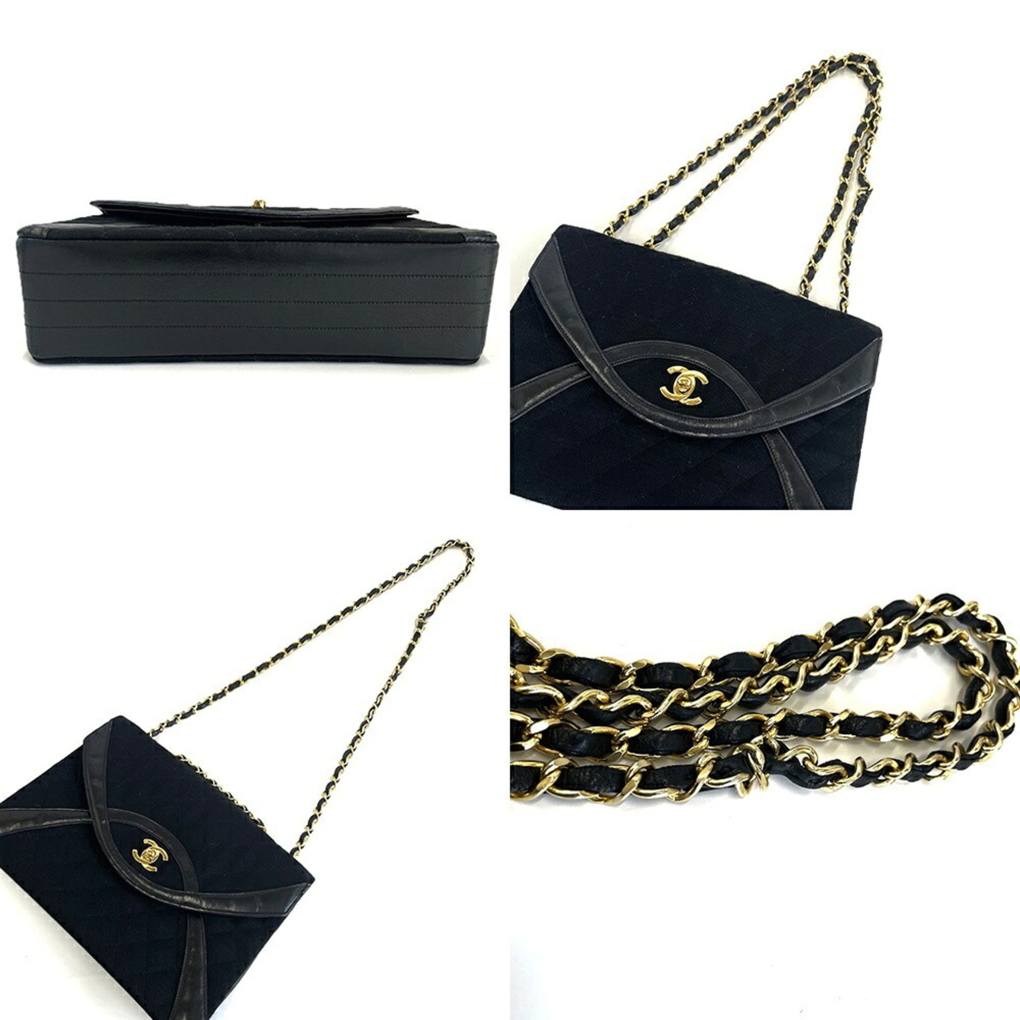 Chanel Matelasse Black Cotton Leather Shoulder Bag (Pre-Owned)