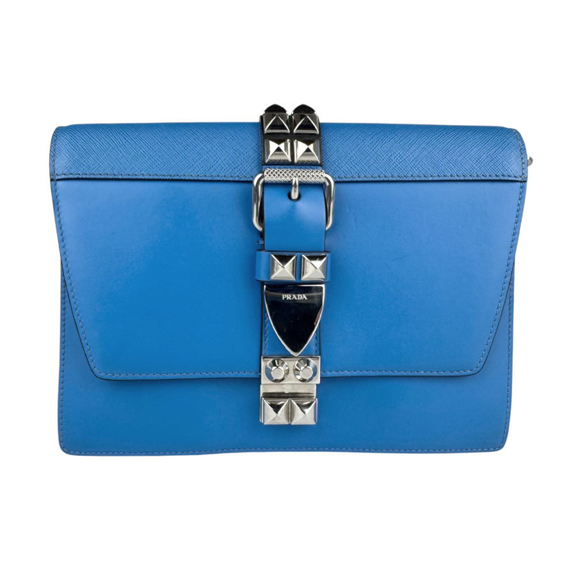 Prada Black Blue Leather Clutch Bag Shoulder Bag (Pre-Owned)