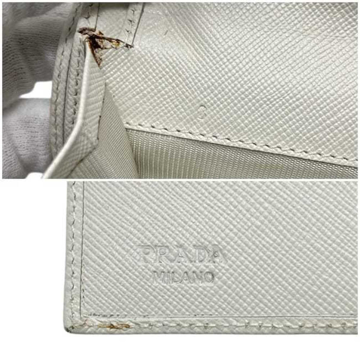 Prada Saffiano Talco White Leather Wallet (Tri-Fold) (Pre-Owned)