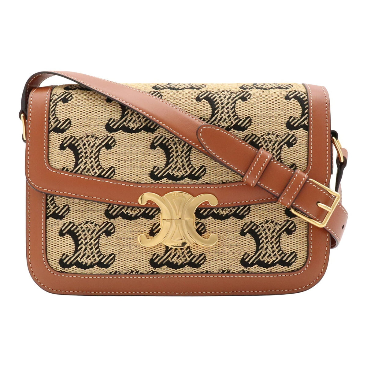 Celine Beige Brown Black Canvas Leather Handbag Pochette Shoulder Bag (Pre-Owned)