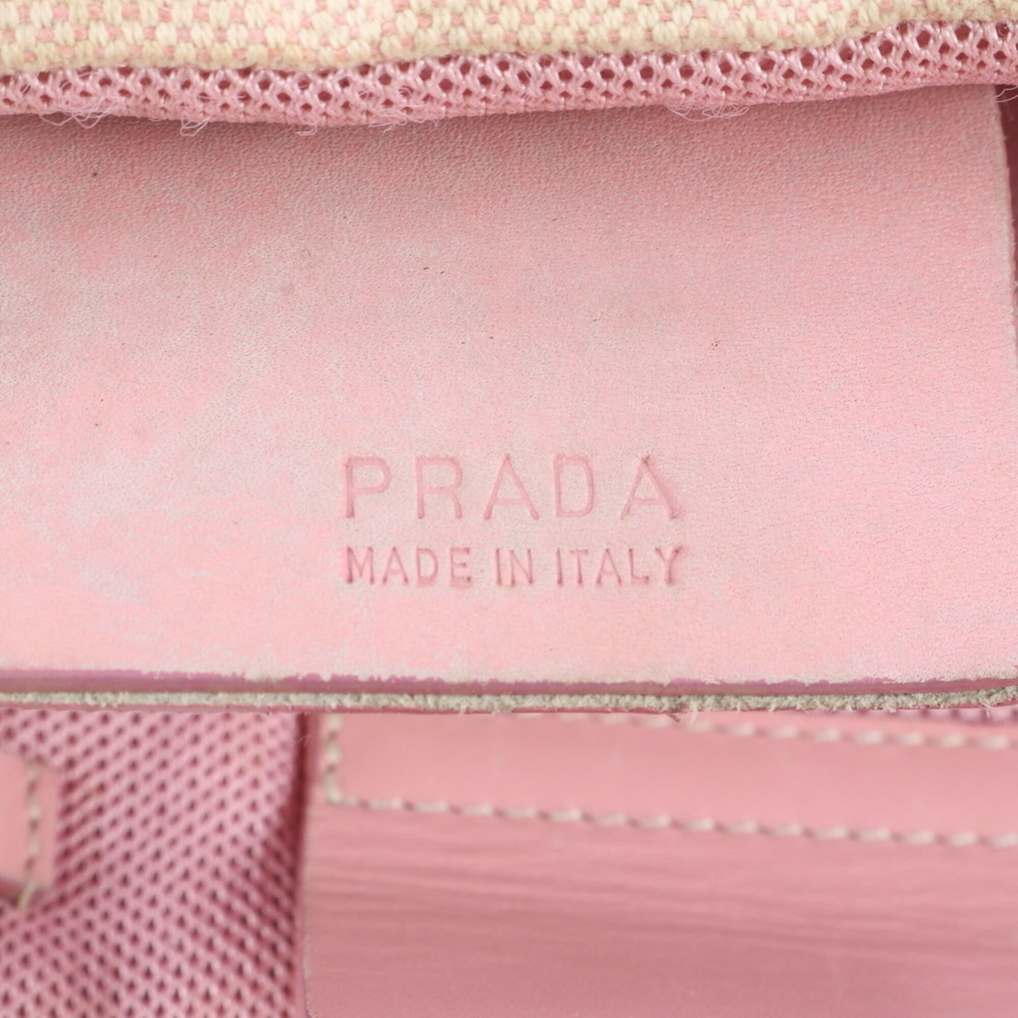 Prada Pink Leather Canvas Handbag Tote Bag (Pre-Owned)