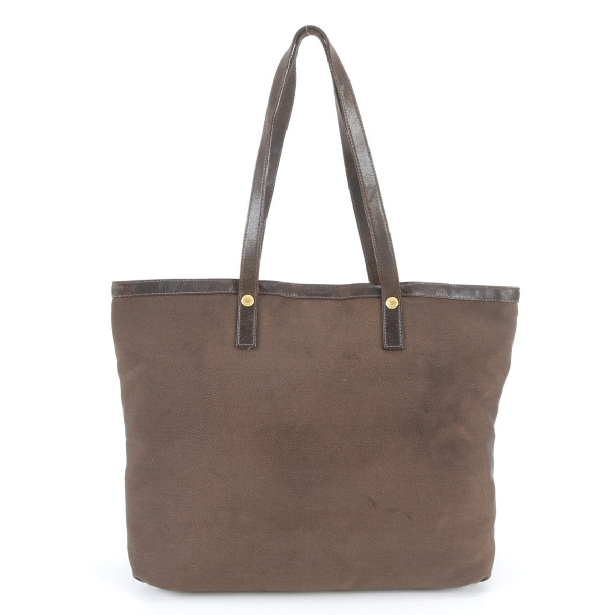 Prada Brown Leather Canvas Shoulder Bag Tote Bag (Pre-Owned)