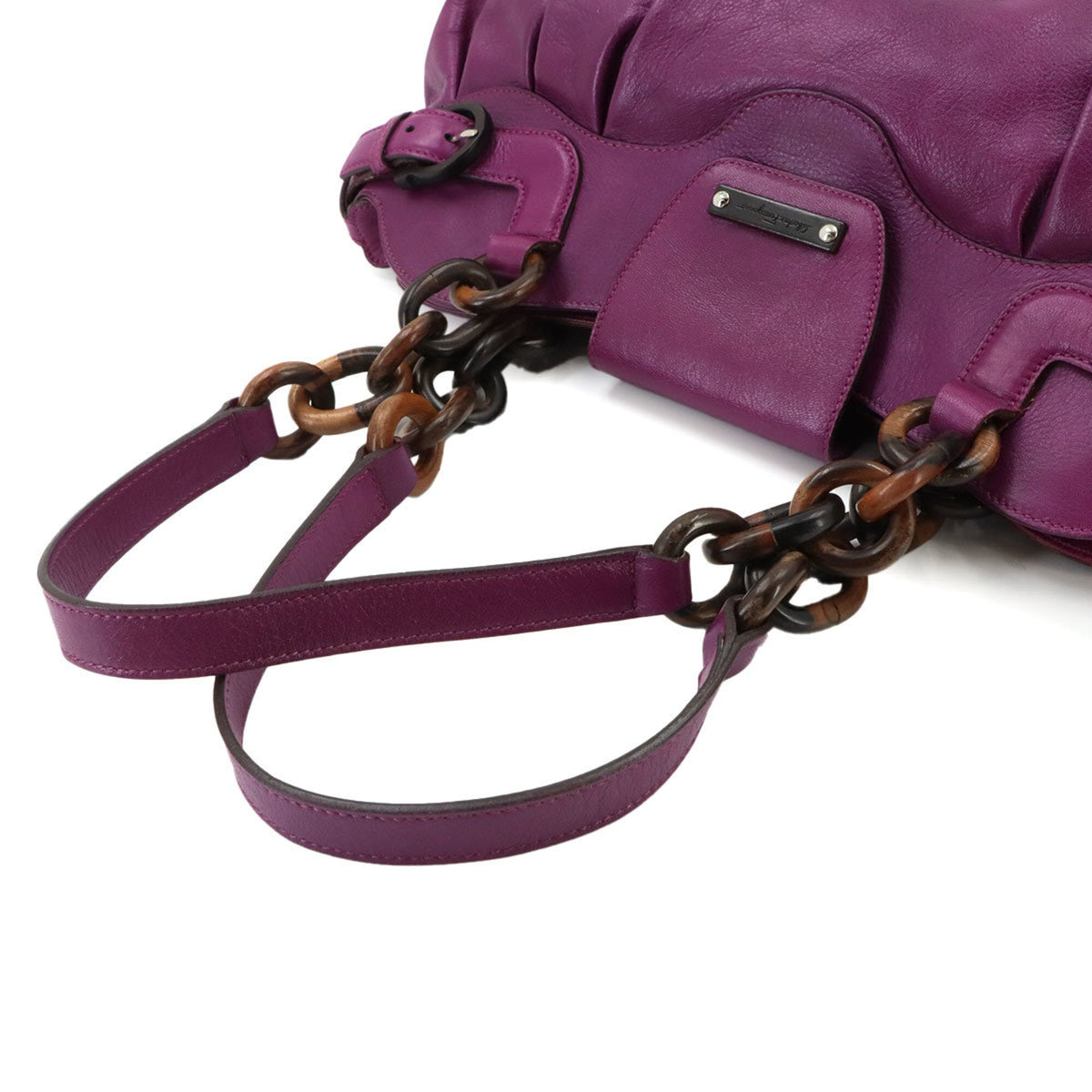 Salvatore Ferragamo Gancini Purple Leather Handbag Shoulder Bag (Pre-Owned)