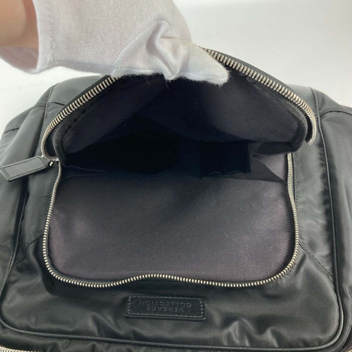Versace Black Nylon Leather Backpack Handbag (Pre-Owned)