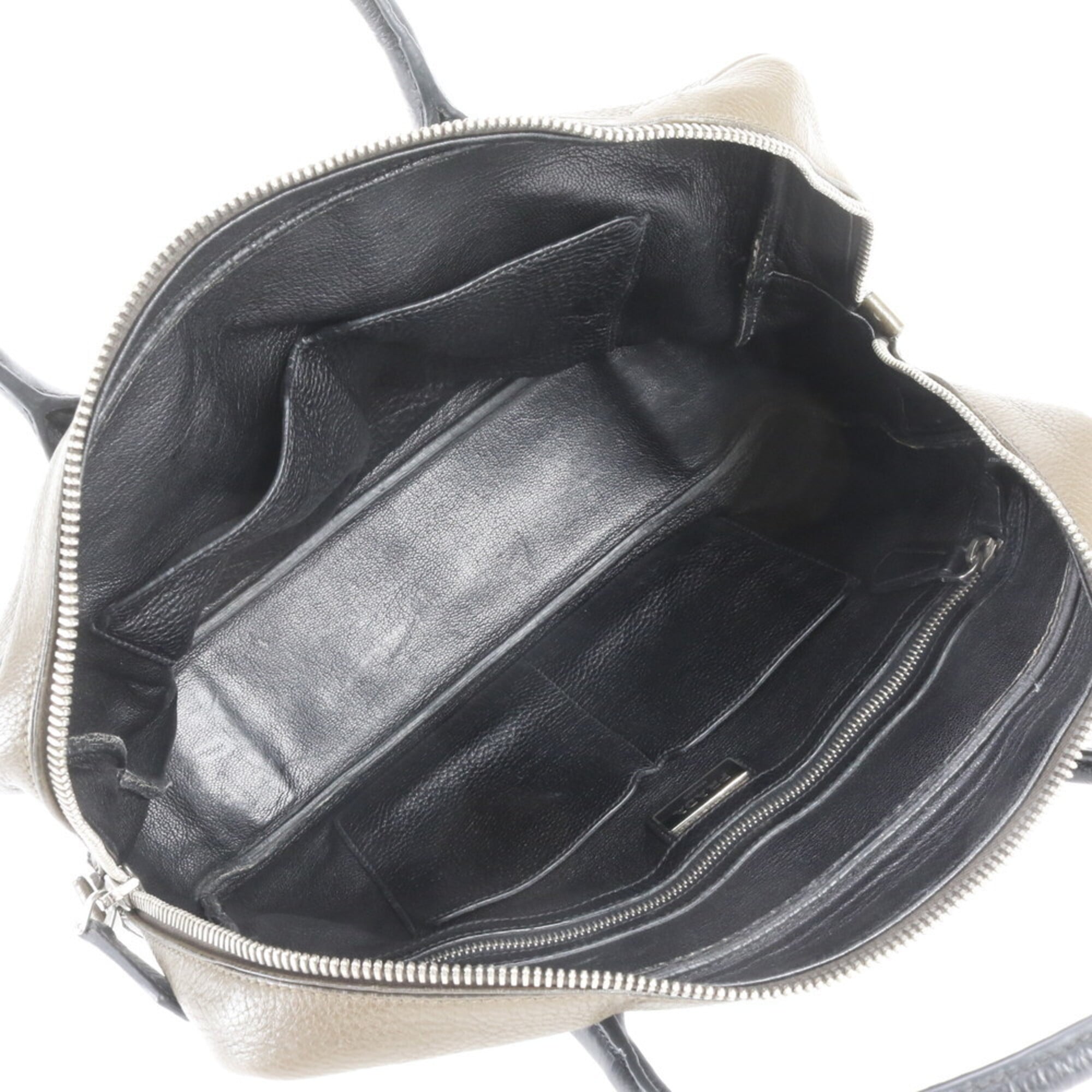 Prada Black Green Khaki Leather Briefcase Tote Bag (Pre-Owned)