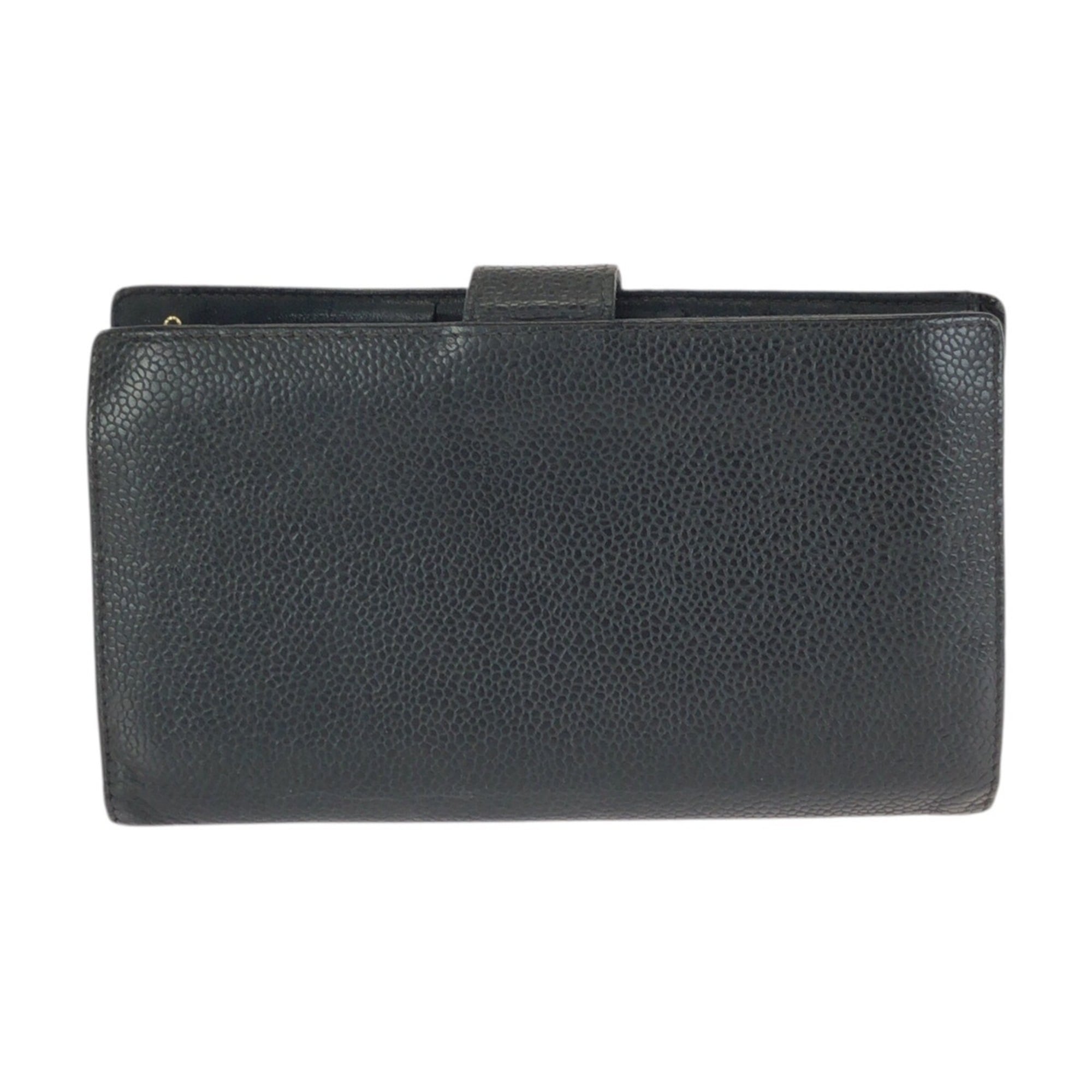 Chanel Black Grained Calfskin Long Wallet (Bi-Fold) (Pre-Owned)