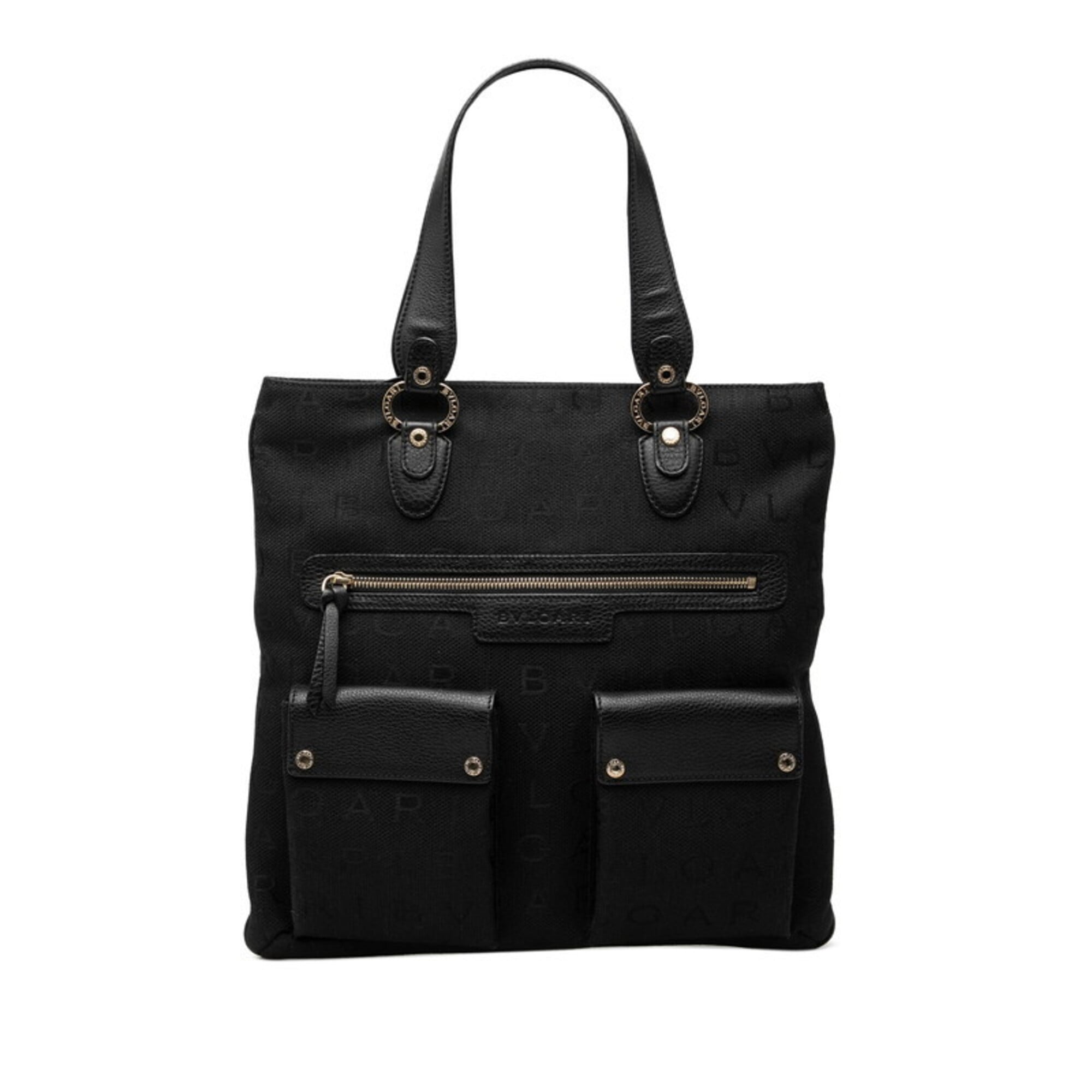Bvlgari Black Canvas Leather Handbag Tote Bag (Pre-Owned)
