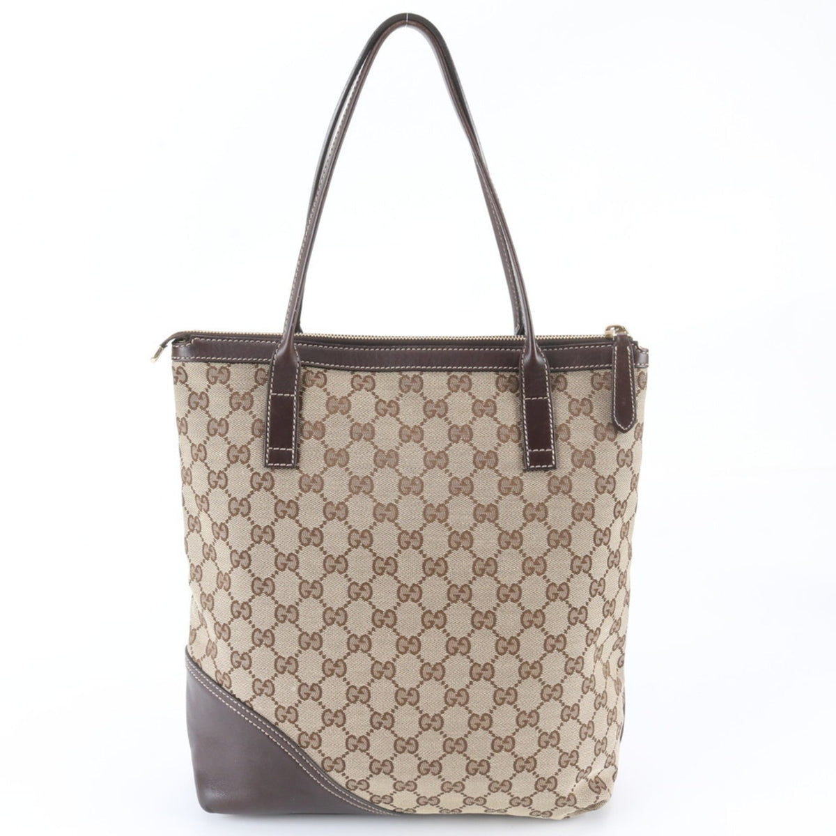 Gucci Brown Leather Canvas Handbag Shoulder Bag Tote Bag (Pre-Owned)