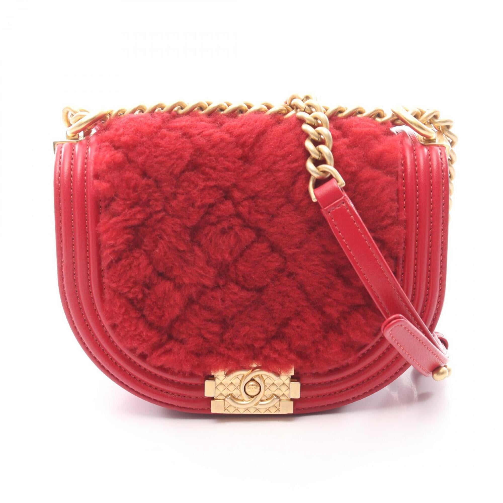 Chanel Red Color Leather Handbag Shoulder Bag (Pre-Owned)