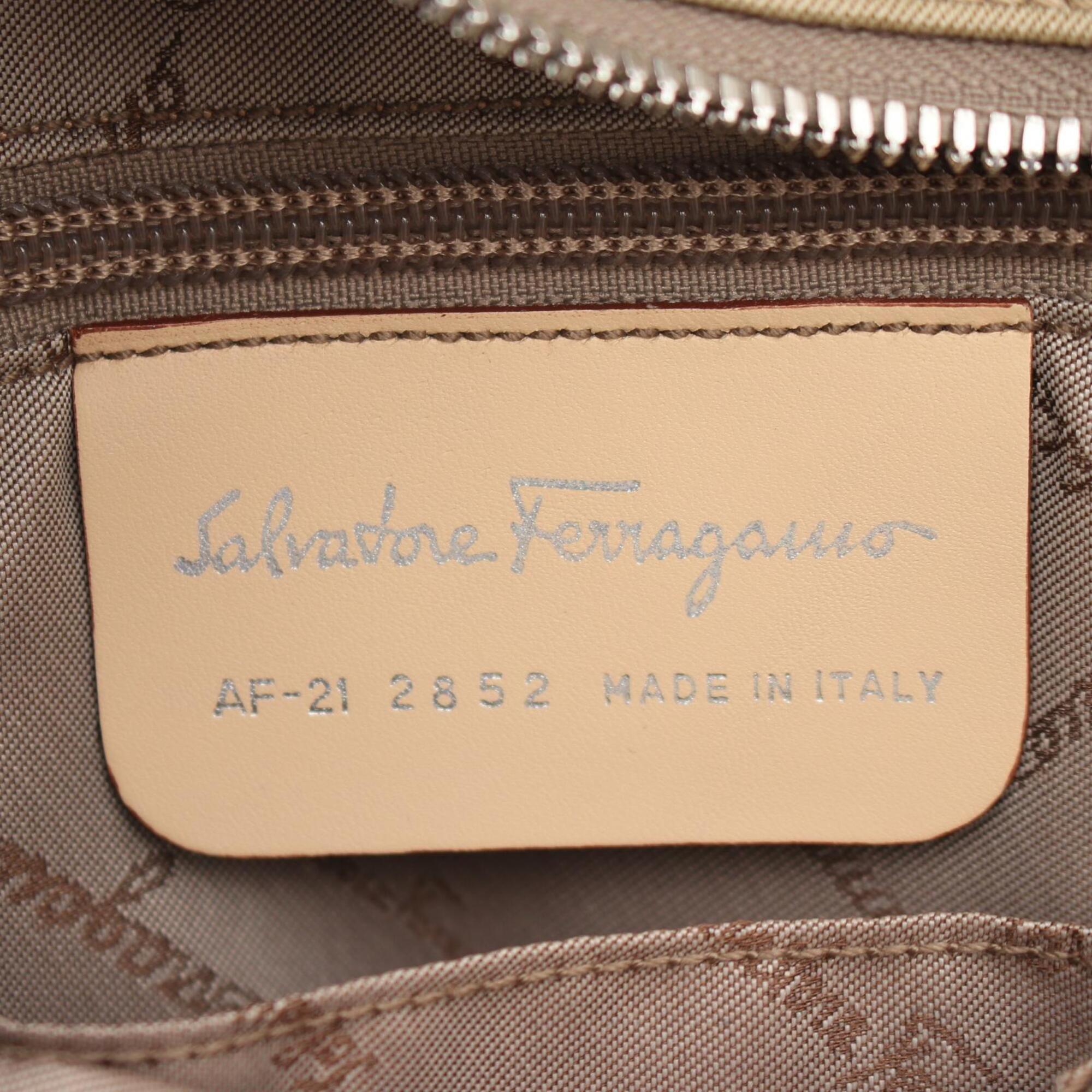 Salvatore Ferragamo Beige Canvas Handbag Tote Bag (Pre-Owned)
