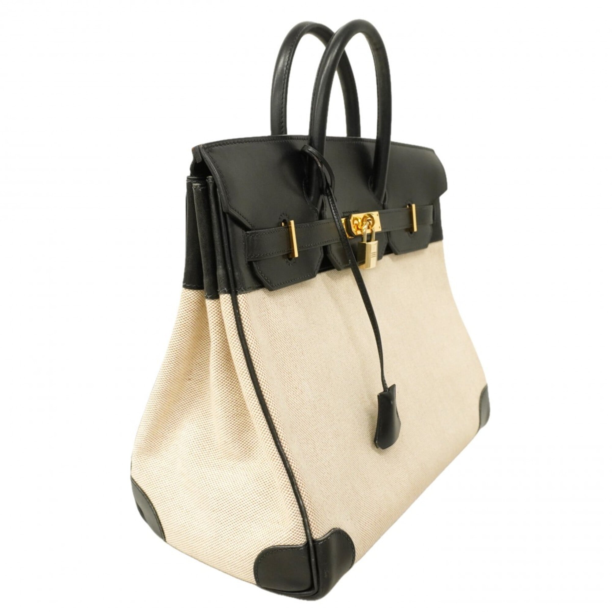 Hermes Black Toile H Box Calf Leather Handbag (Pre-Owned)
