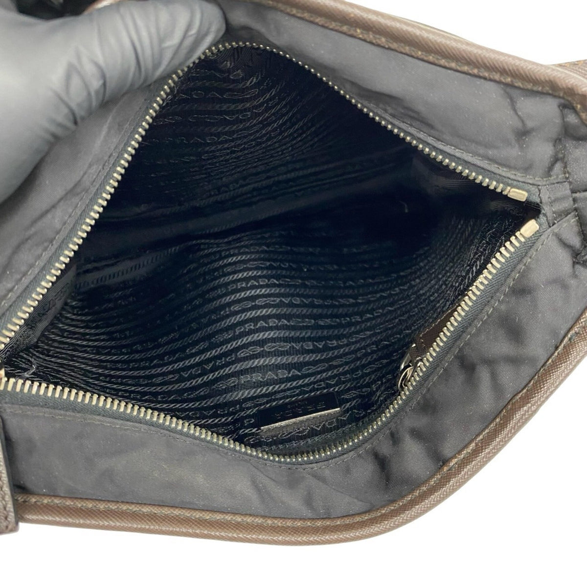 Prada Black Brown Nylon Leather Shoulder Bag (Pre-Owned)