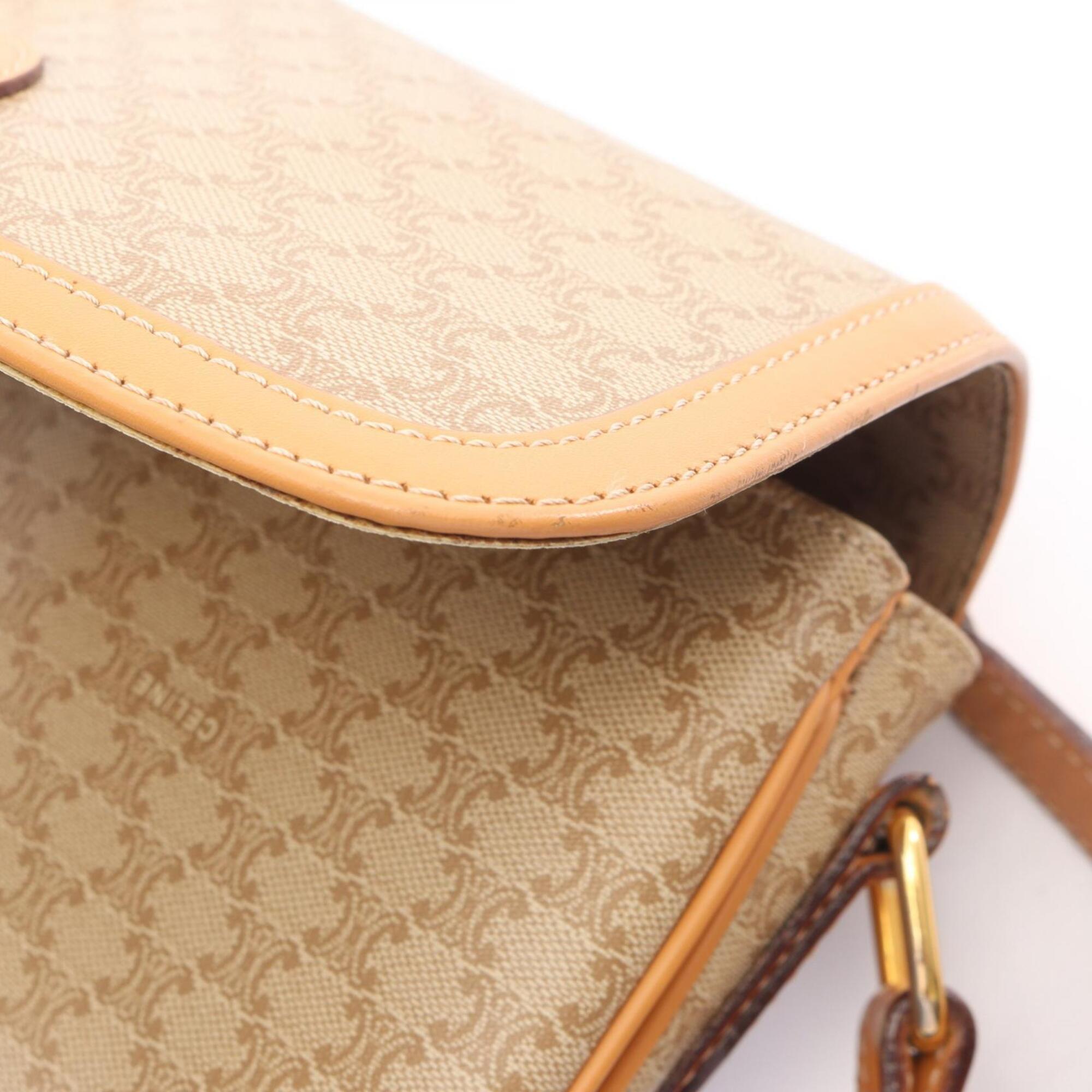 Celine Macadam Beige Brown Coated Canvas Handbag Shoulder Bag (Pre-Owned)