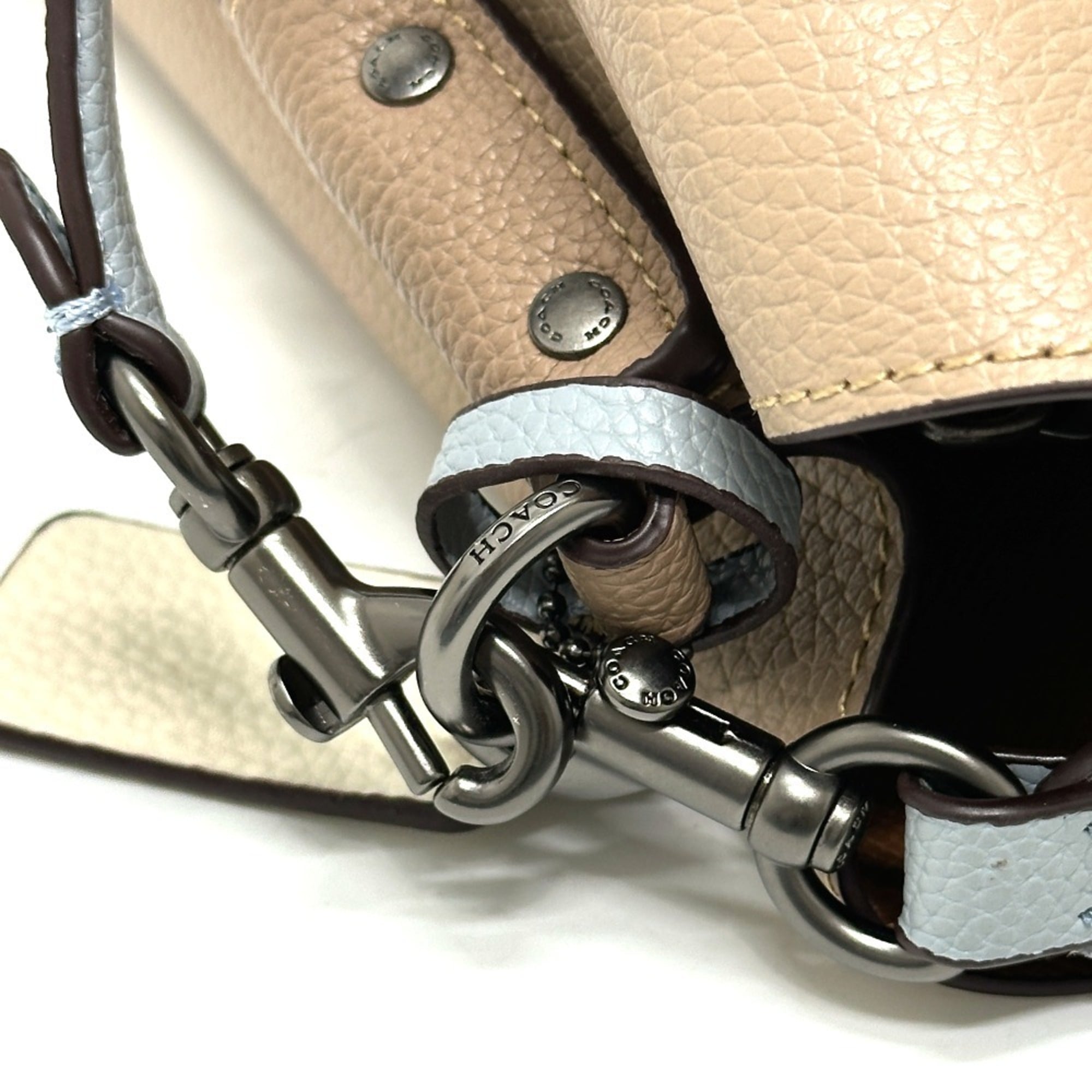 Coach Beige Blue Bordeaux Brown Leather Shoulder Bag (Pre-Owned)