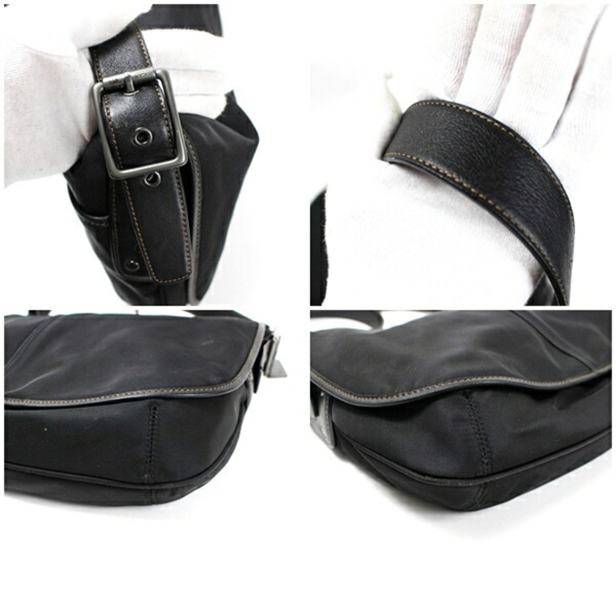 Coach Signature Black Light Brown Nylon Leather Messenger Bag Shoulder Bag (Pre-Owned)