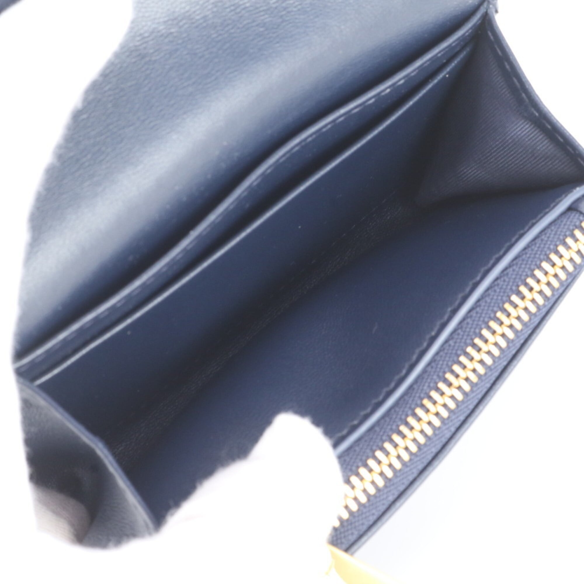 Christian Dior Navy White Leather Canvas Wallet (Tri-Fold) (Pre-Owned)