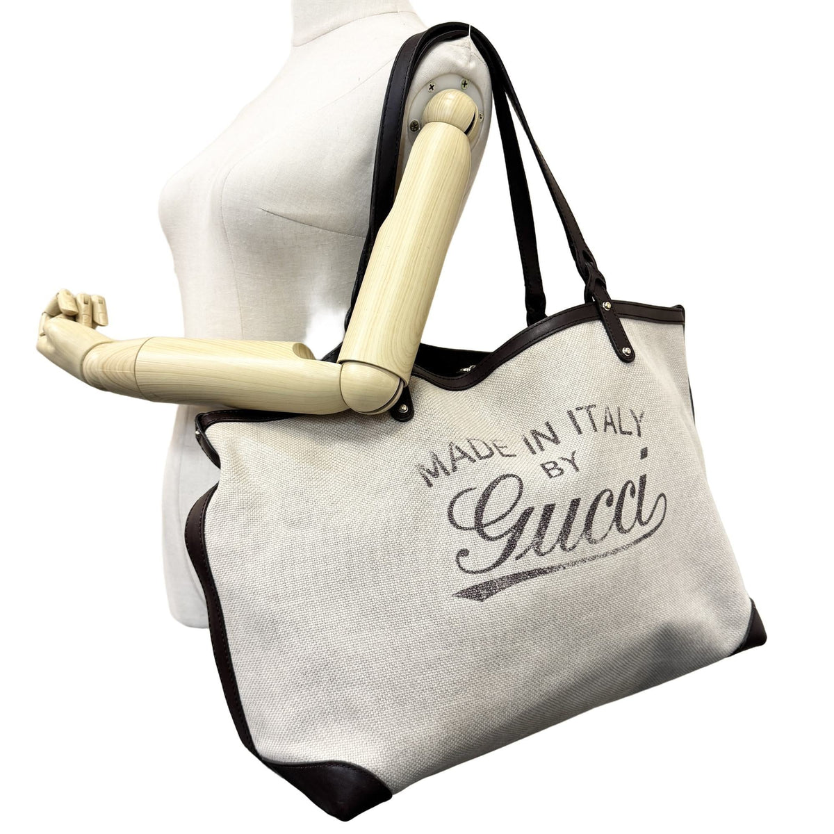Gucci Brown Canvas Leather Tote Bag (Pre-Owned)