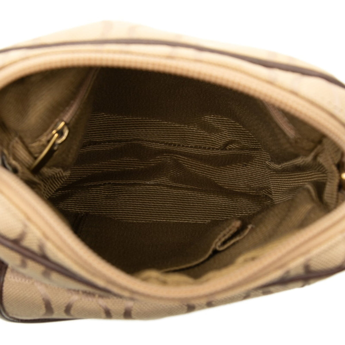 Salvatore Ferragamo Gancini Beige Canvas Leather Shoulder Bag (Pre-Owned)