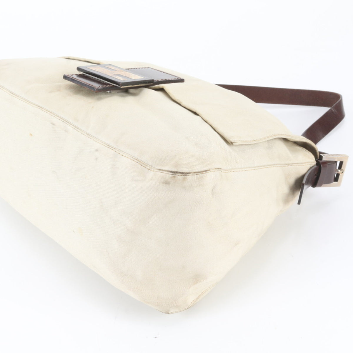 Fendi Beige Brown Leather Canvas Handbag Shoulder Bag (Pre-Owned)