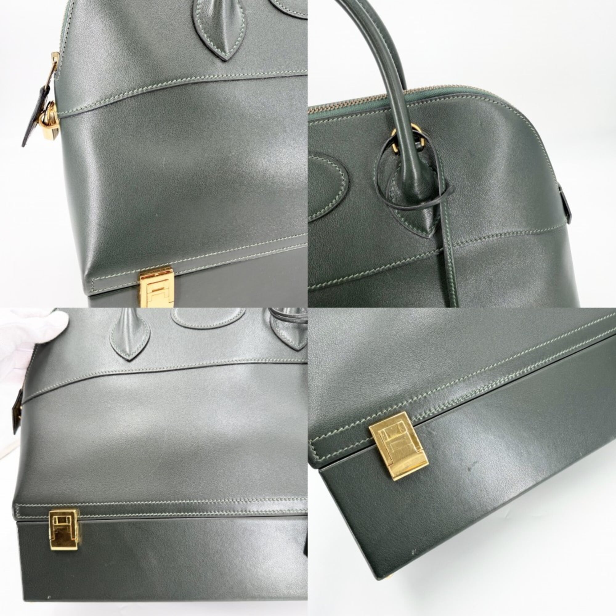 Hermes Green Leather Handbag Shoulder Bag (Pre-Owned)