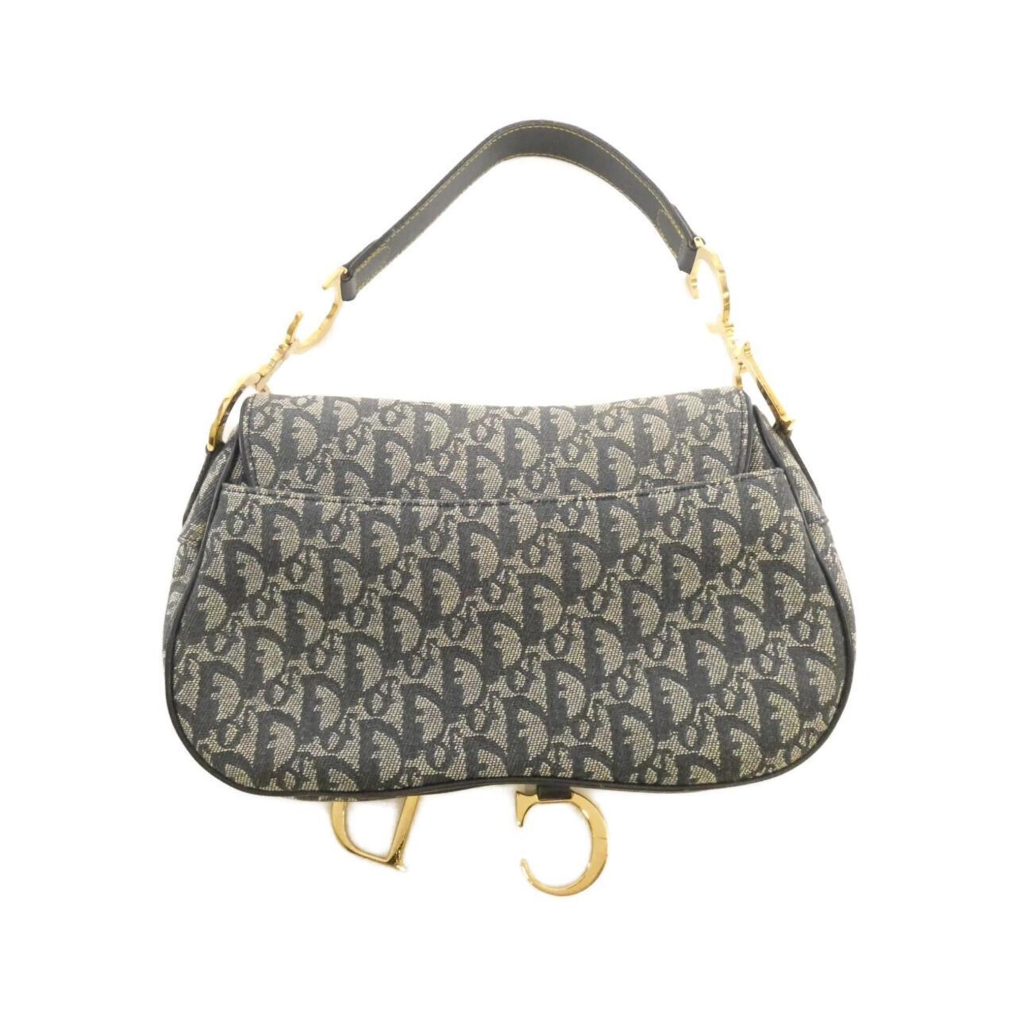 Christian Dior Beige Blue Canvas Shoulder Bag (Pre-Owned)